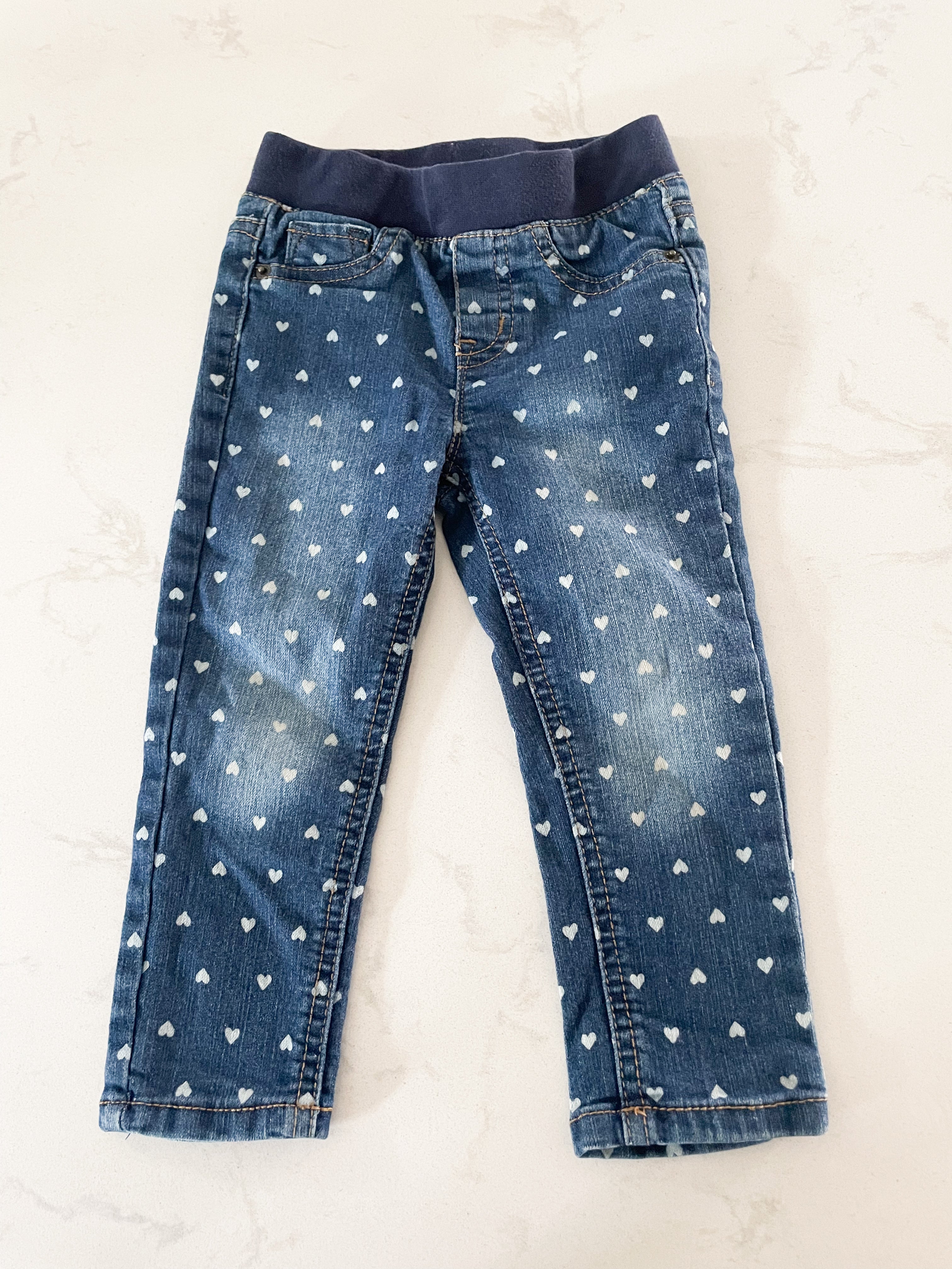 Cat and Jack-2T-VGUC-elastic waistband jeans with whitewash hearts