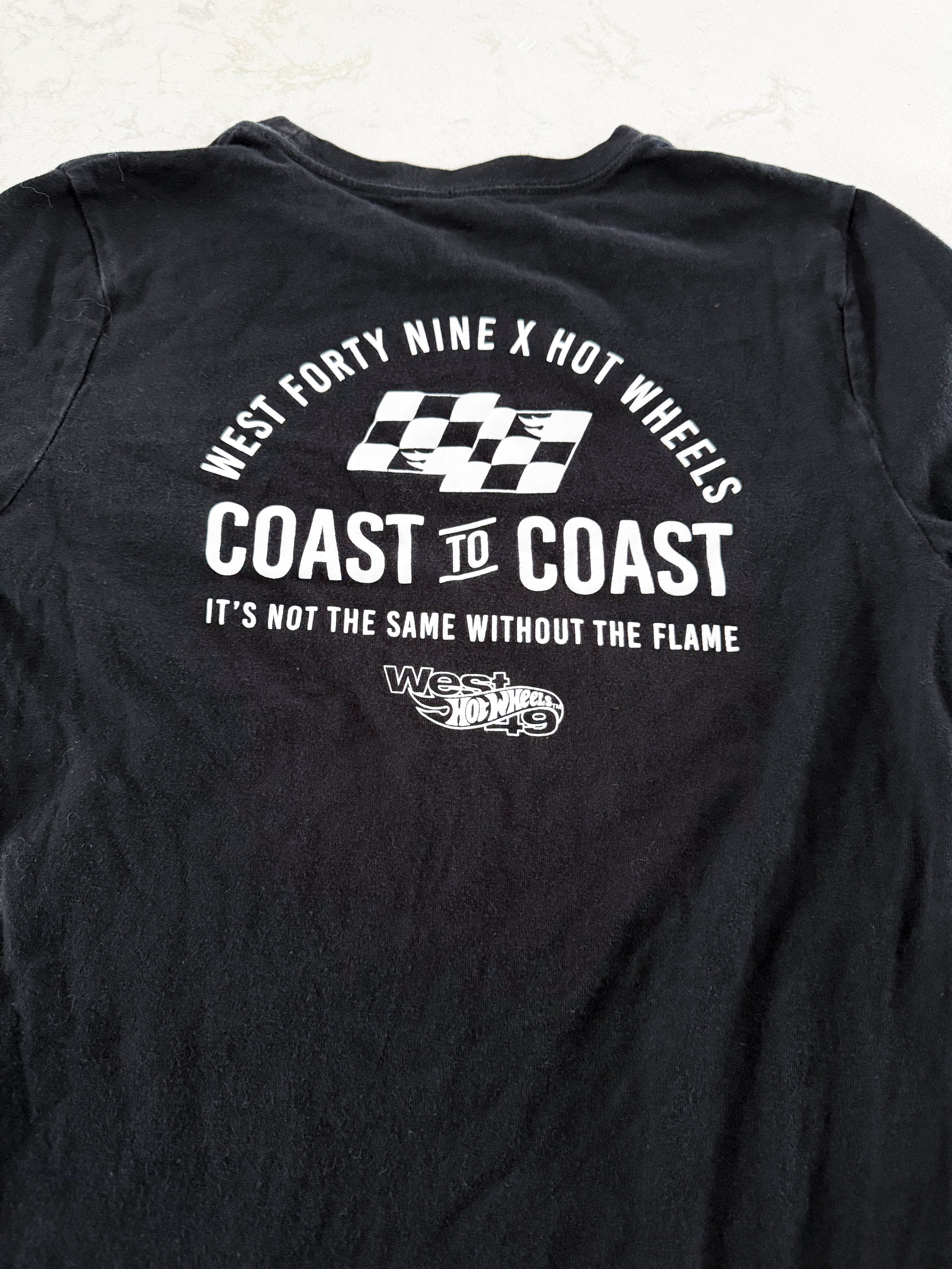 West49- fits 10-12Y- GUC- black long sleeve hot wheels shirt