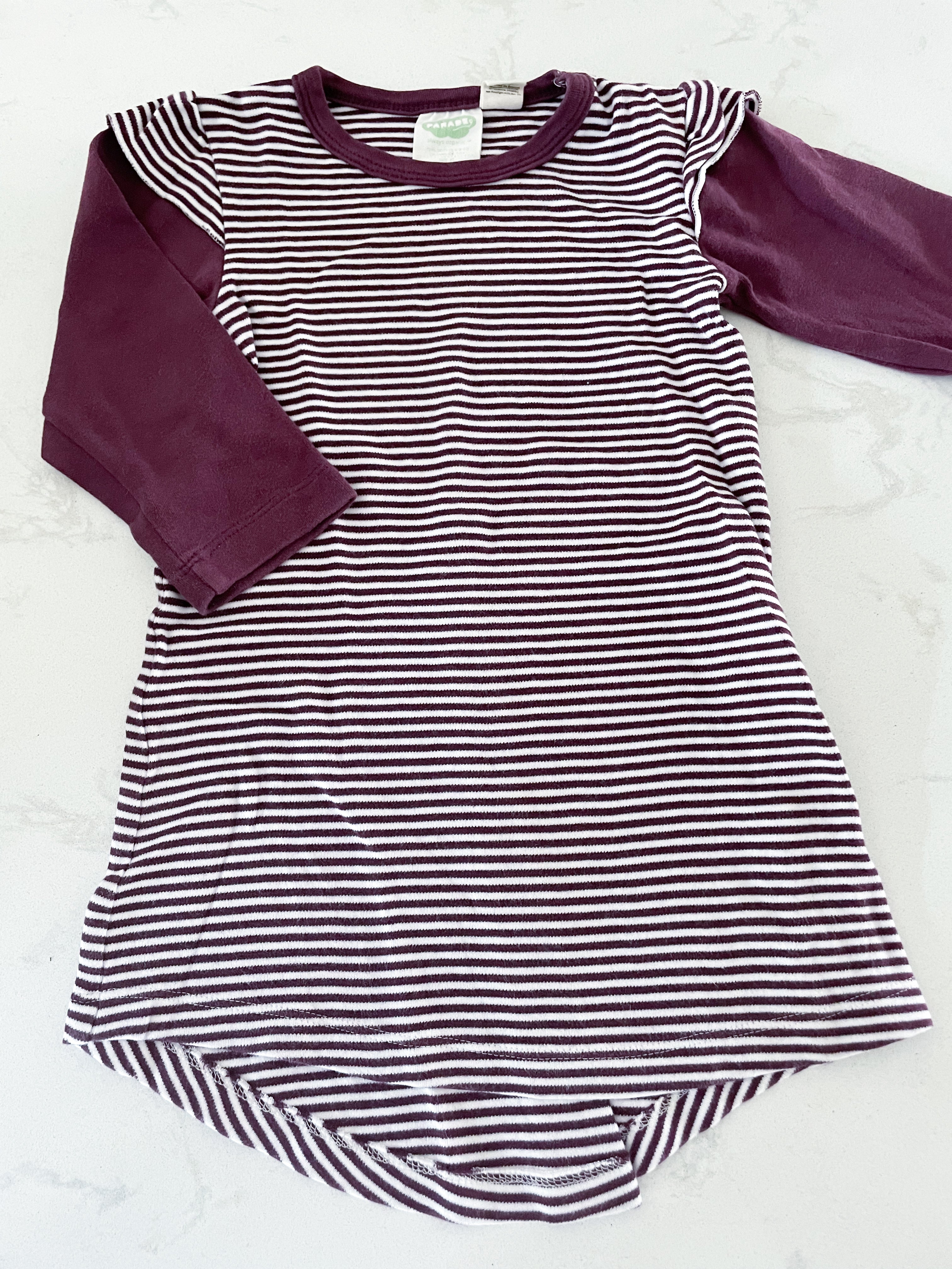 Parade Organics- 3T- GUC- dark purple and white striped dress