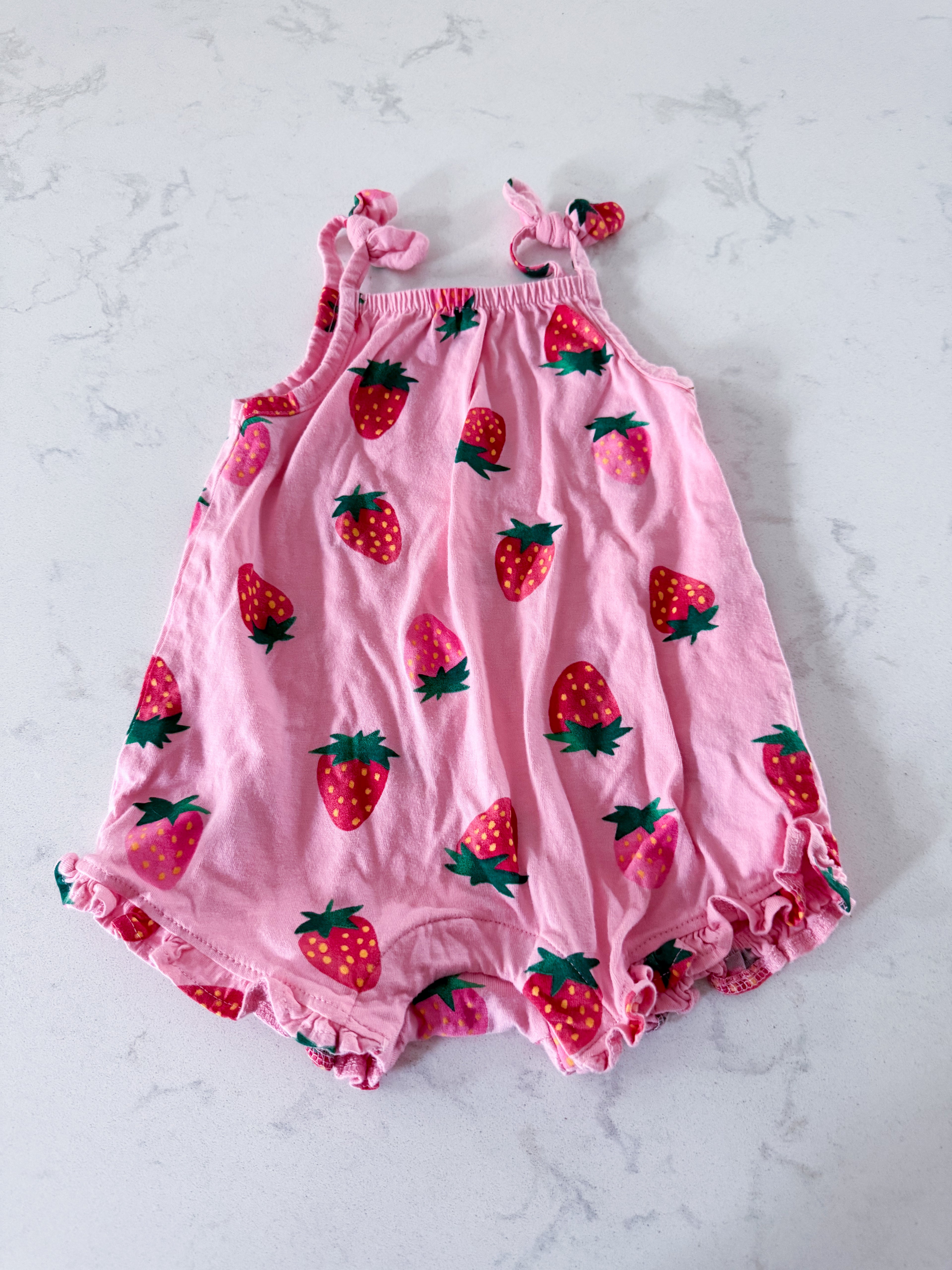 Old navy- 6-12m-VGUC- pink tank romper with ruffles