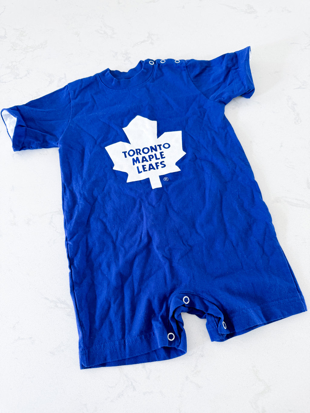 NHL- 18m- VGUC- vintage circa 2000 royal blue Toronto Maple Leafs shorts romper