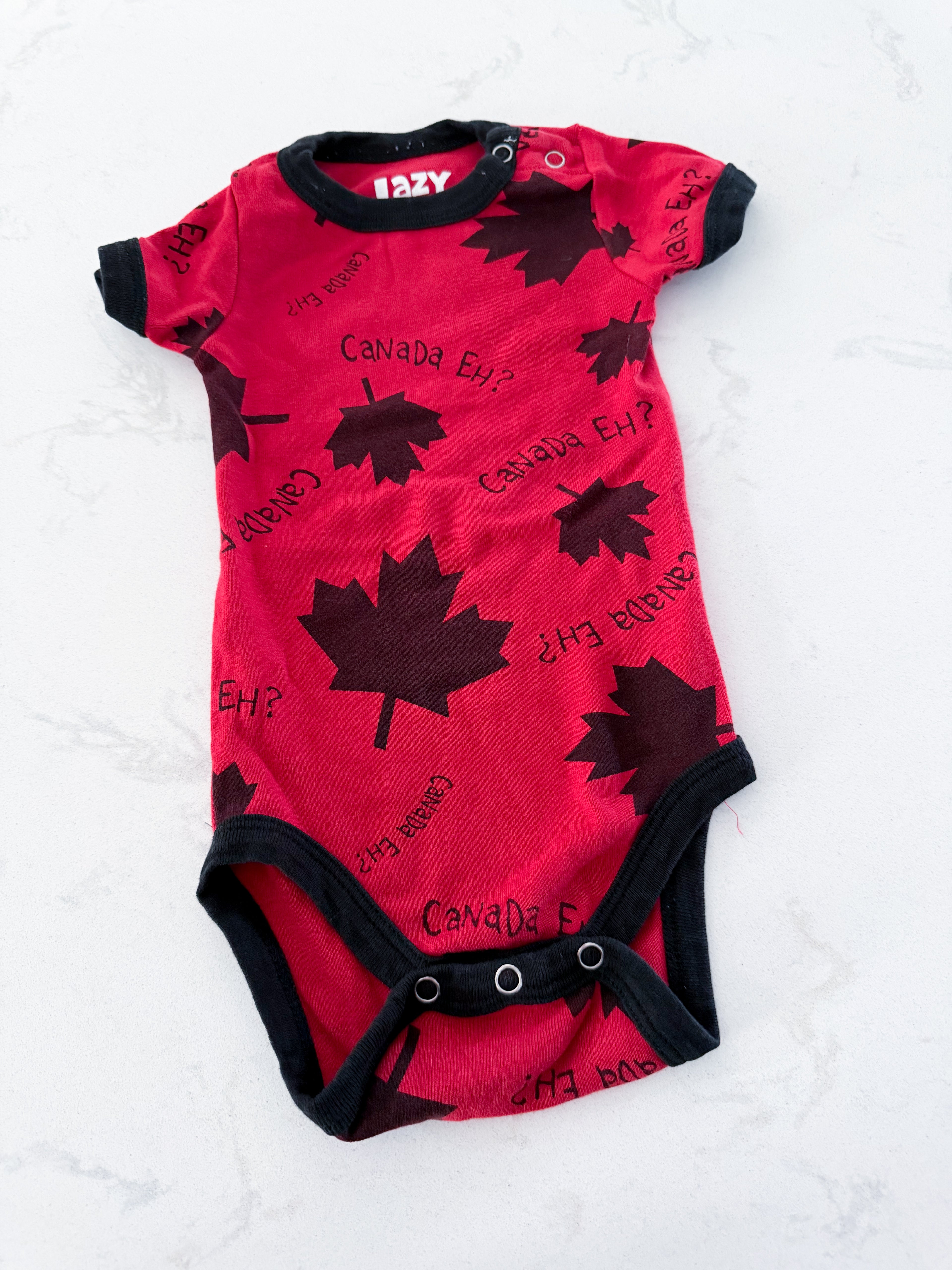 Lazy One- 6m- VGUC- red and black Canada Day bodysuit