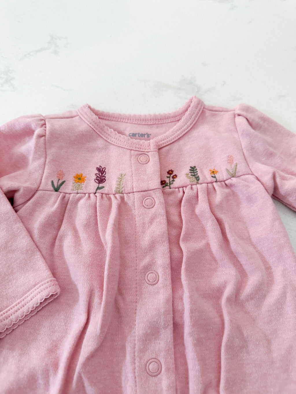 Carters- 3m- GUC- pink footie Jammies with embroidered flowers