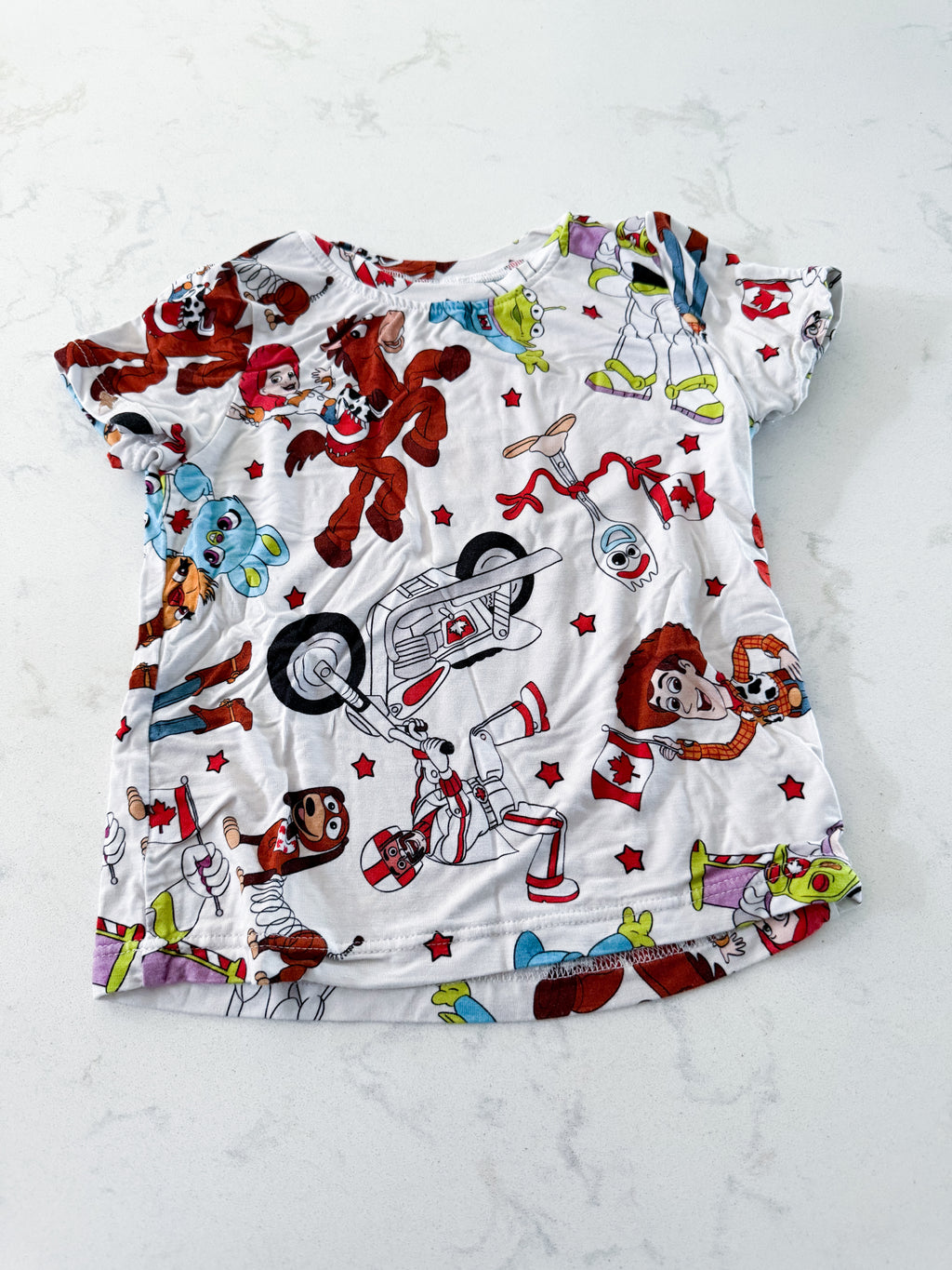 James Rae Creations- 18-24m- PLAY- white bamboo Toy Story Canada Day t-shirt