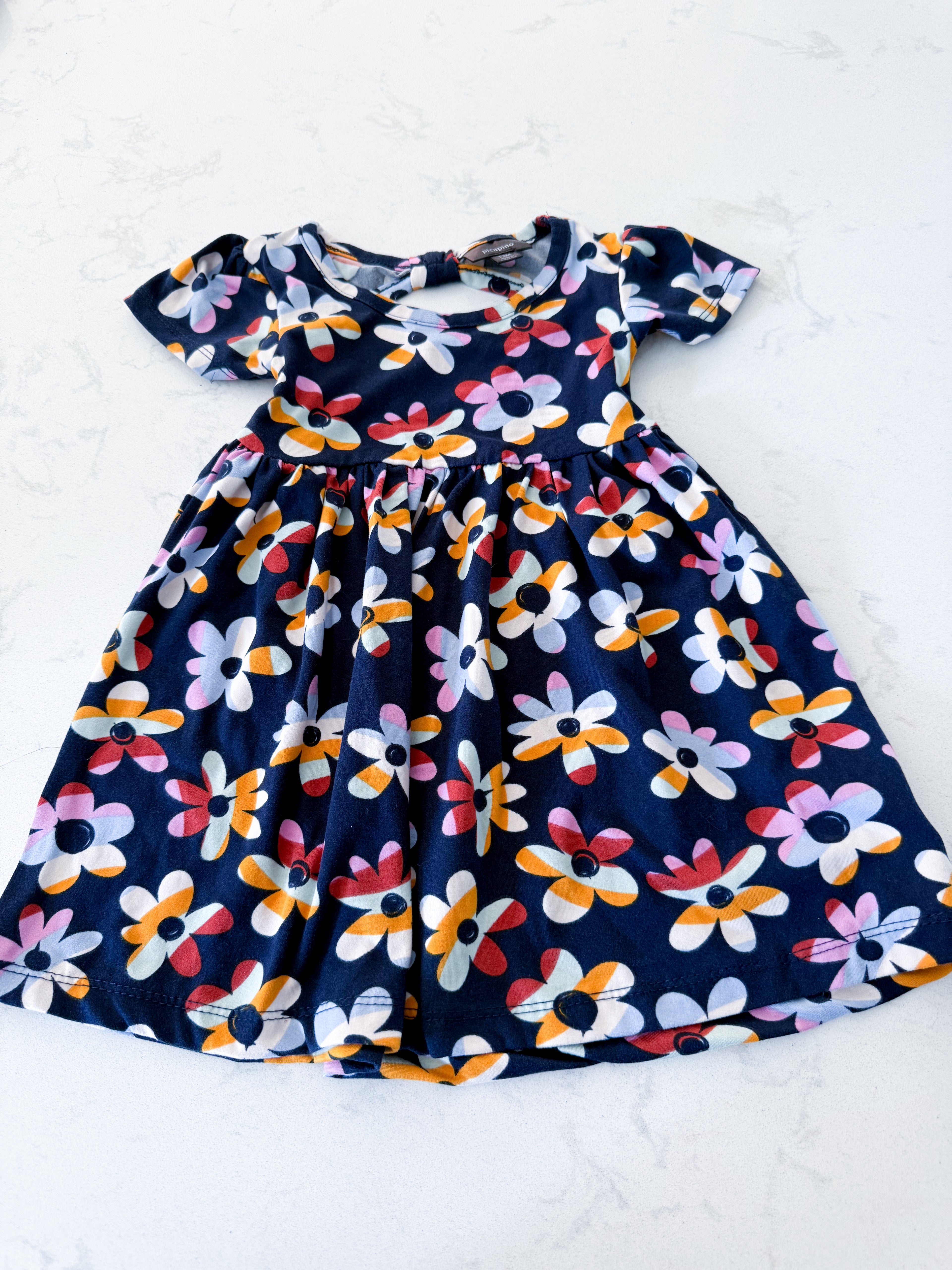 Picapino- fits 12-24m- VGUC- navy blue dress with colourful florals