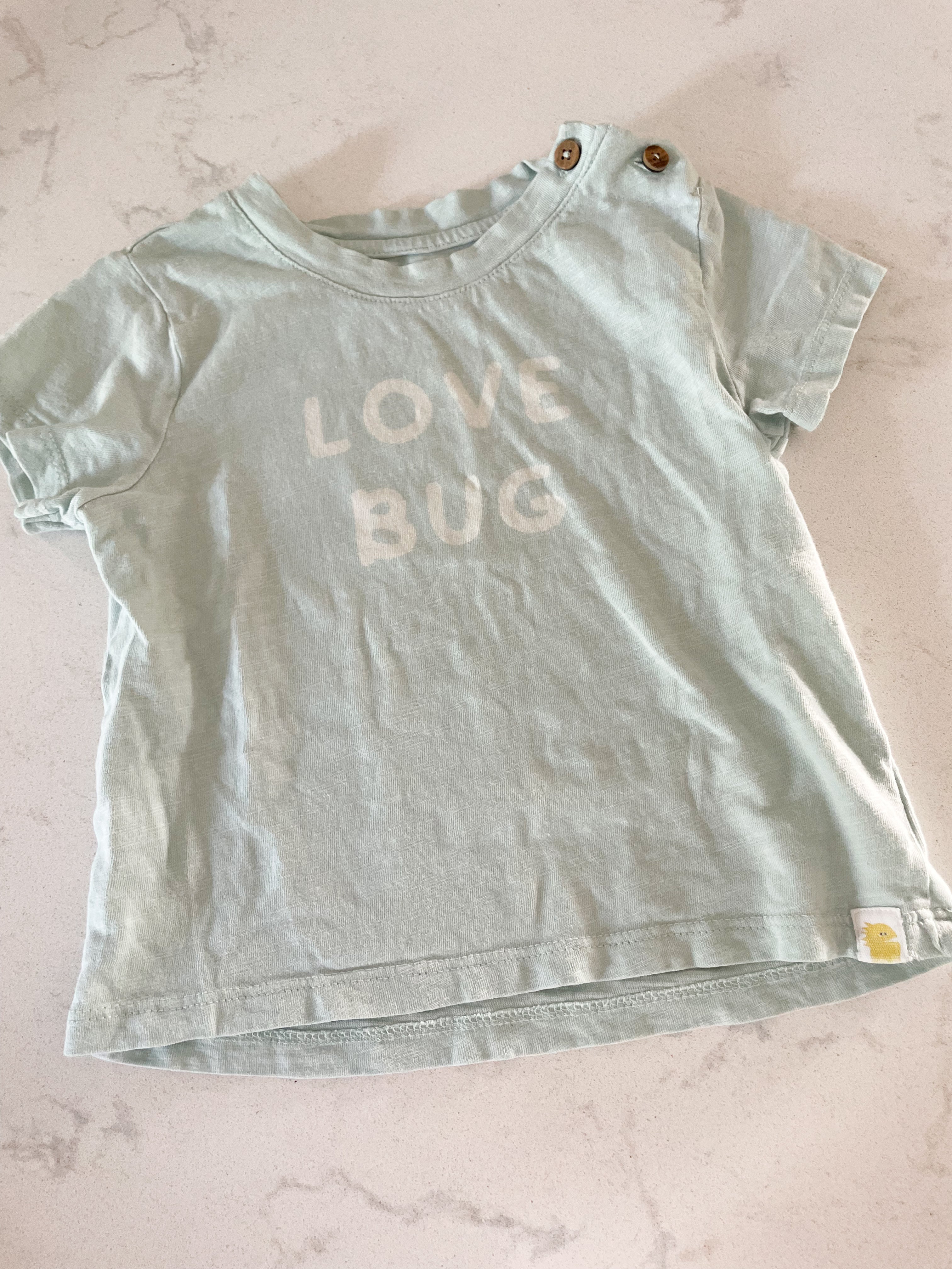 Rise Little Earthling-18-24m- VGUC- mint t shirt with “love bug”