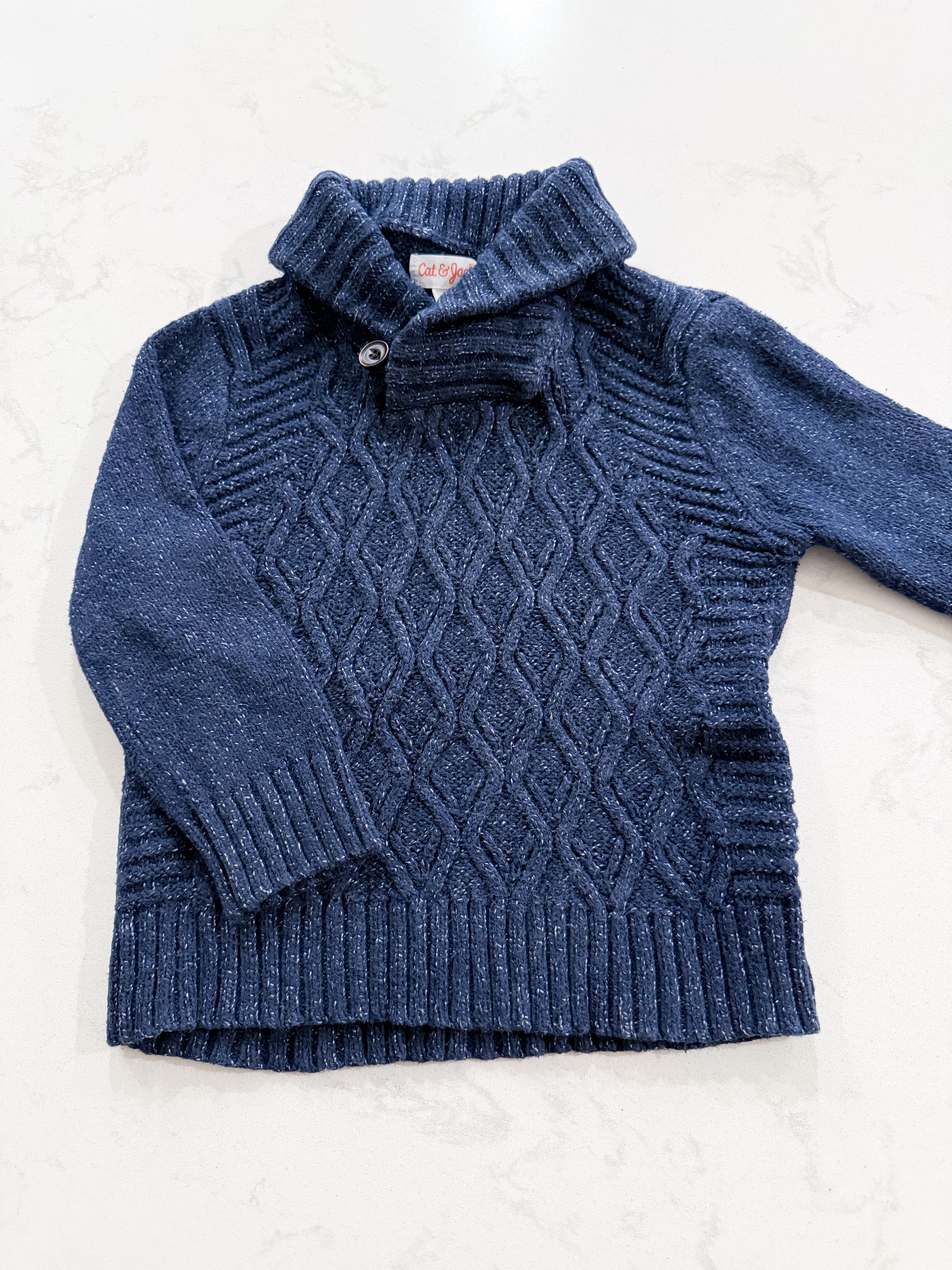 Cat and Jack- 18m- GUC- navy blue cable knit collared sweater