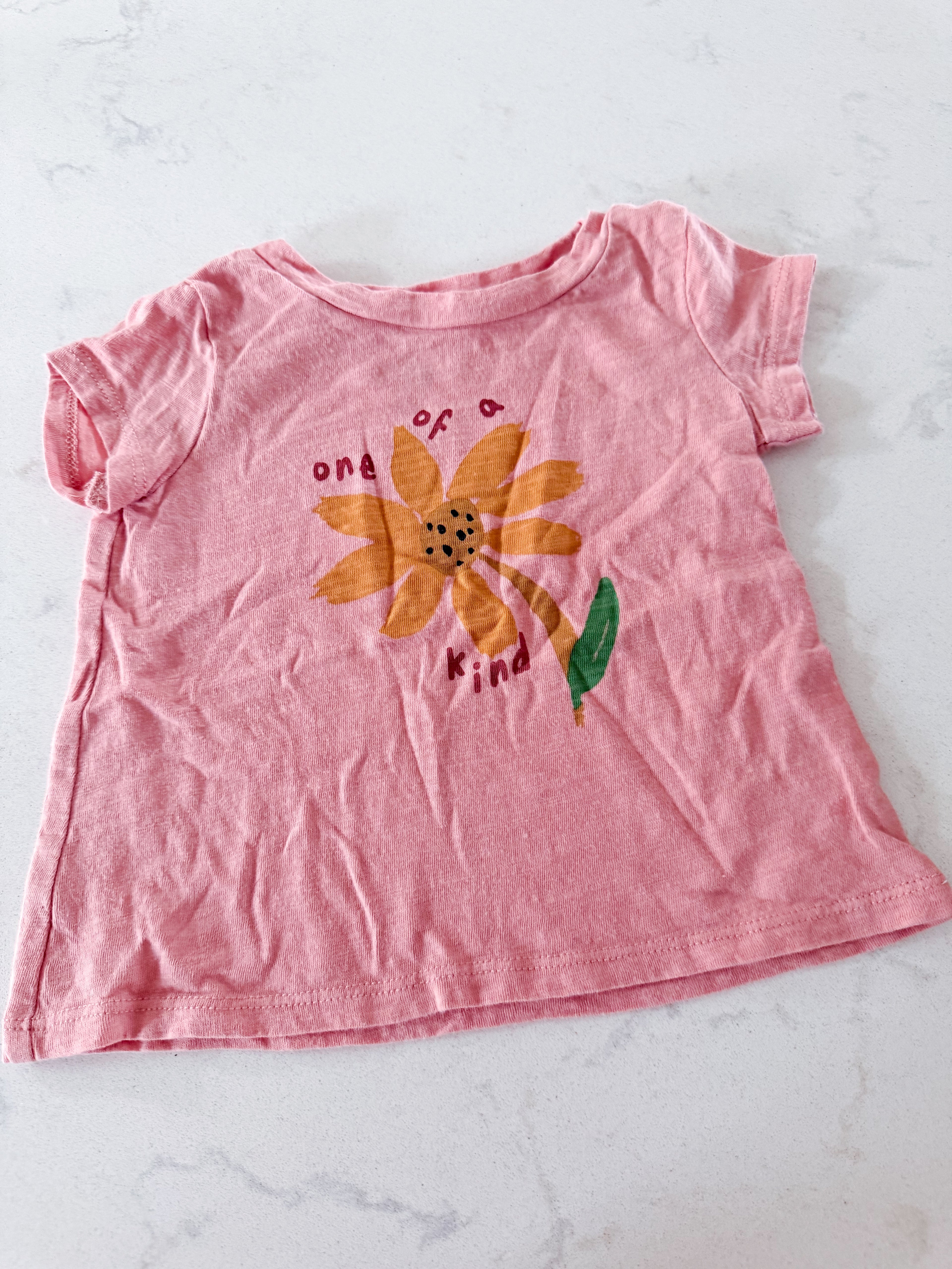 Rise Little Earthling- 3-6m- GUC- dusty rose t shirt with flower “one of a kind”