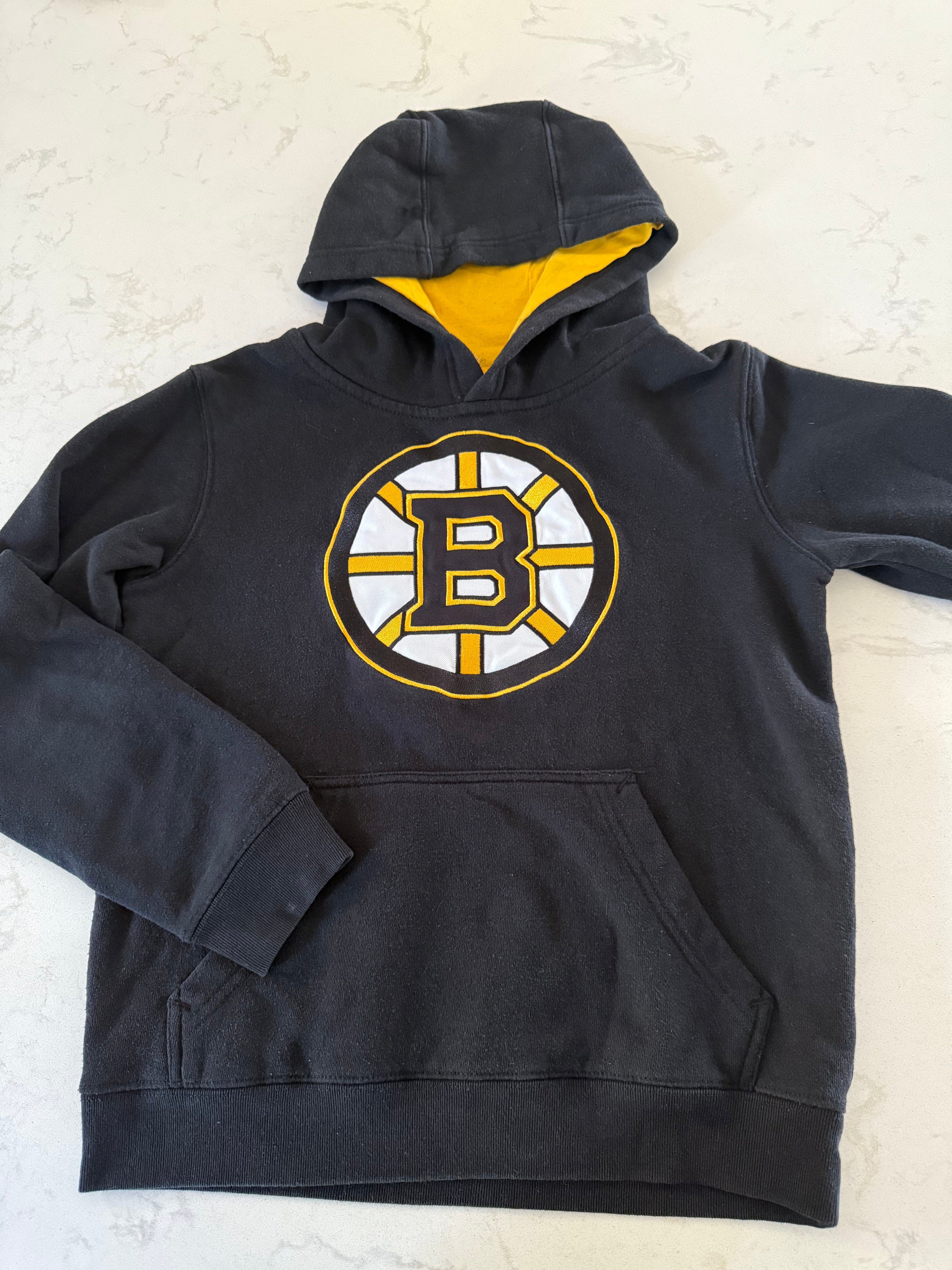 NHL- 10-12Y- GUC- black Boston Bruins hoodie embroidered logo