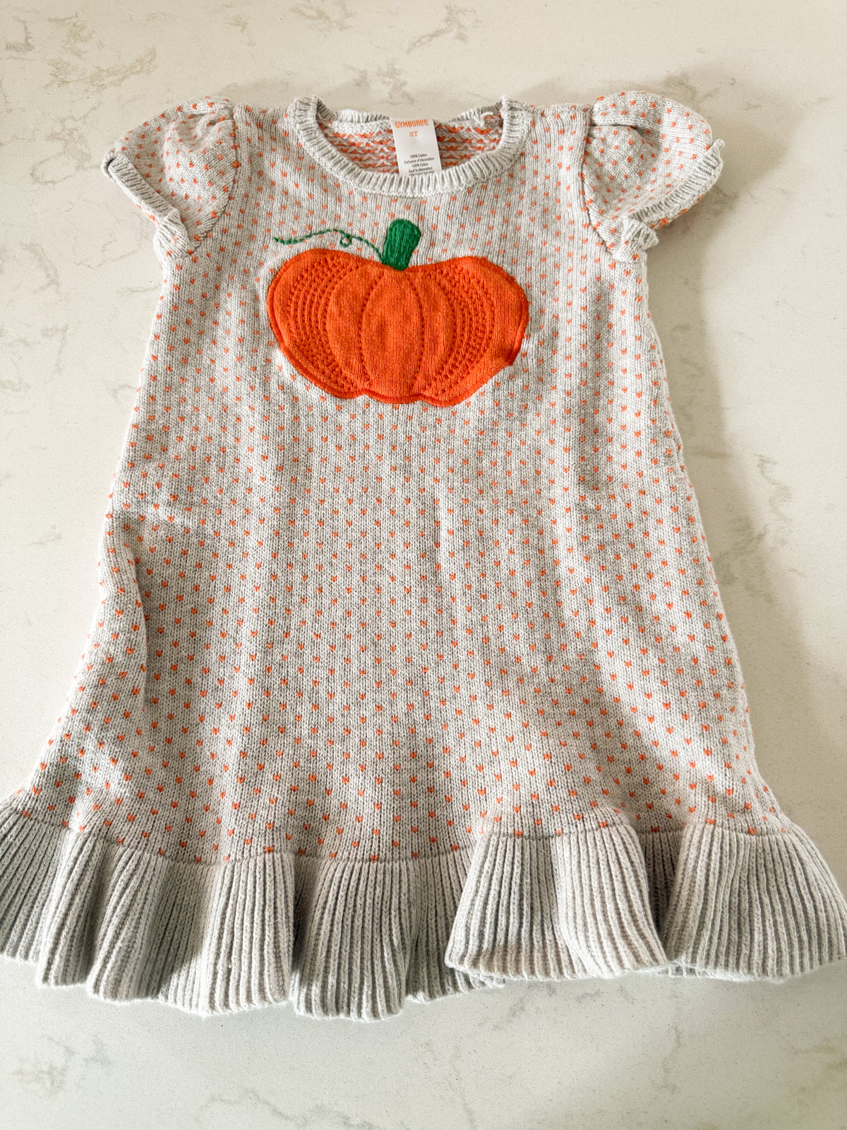 Gymboree- 3T- VGUC- grey knit dress with knit pumpkin