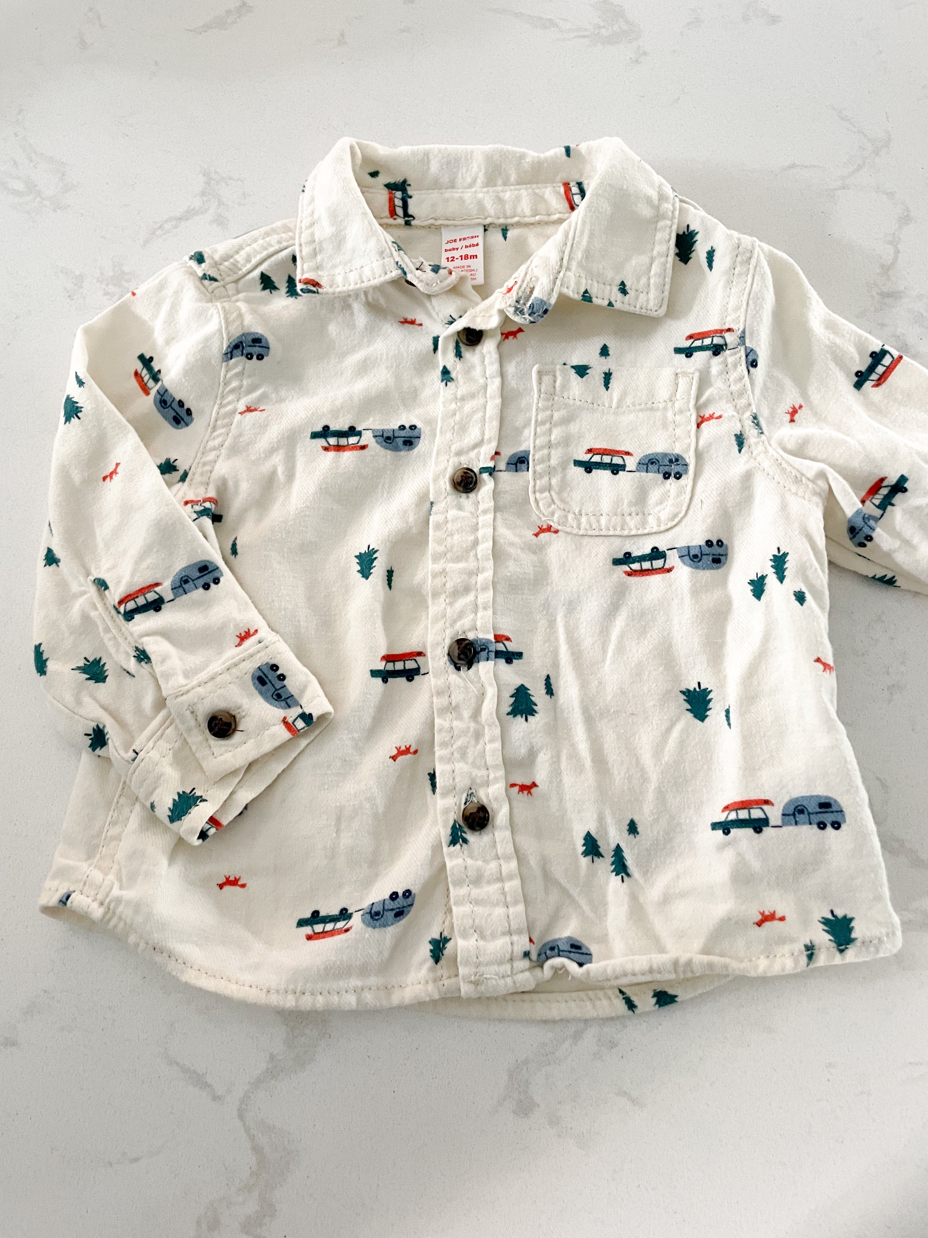 Joe Fresh-12-18m-GUC- button up camping shirt