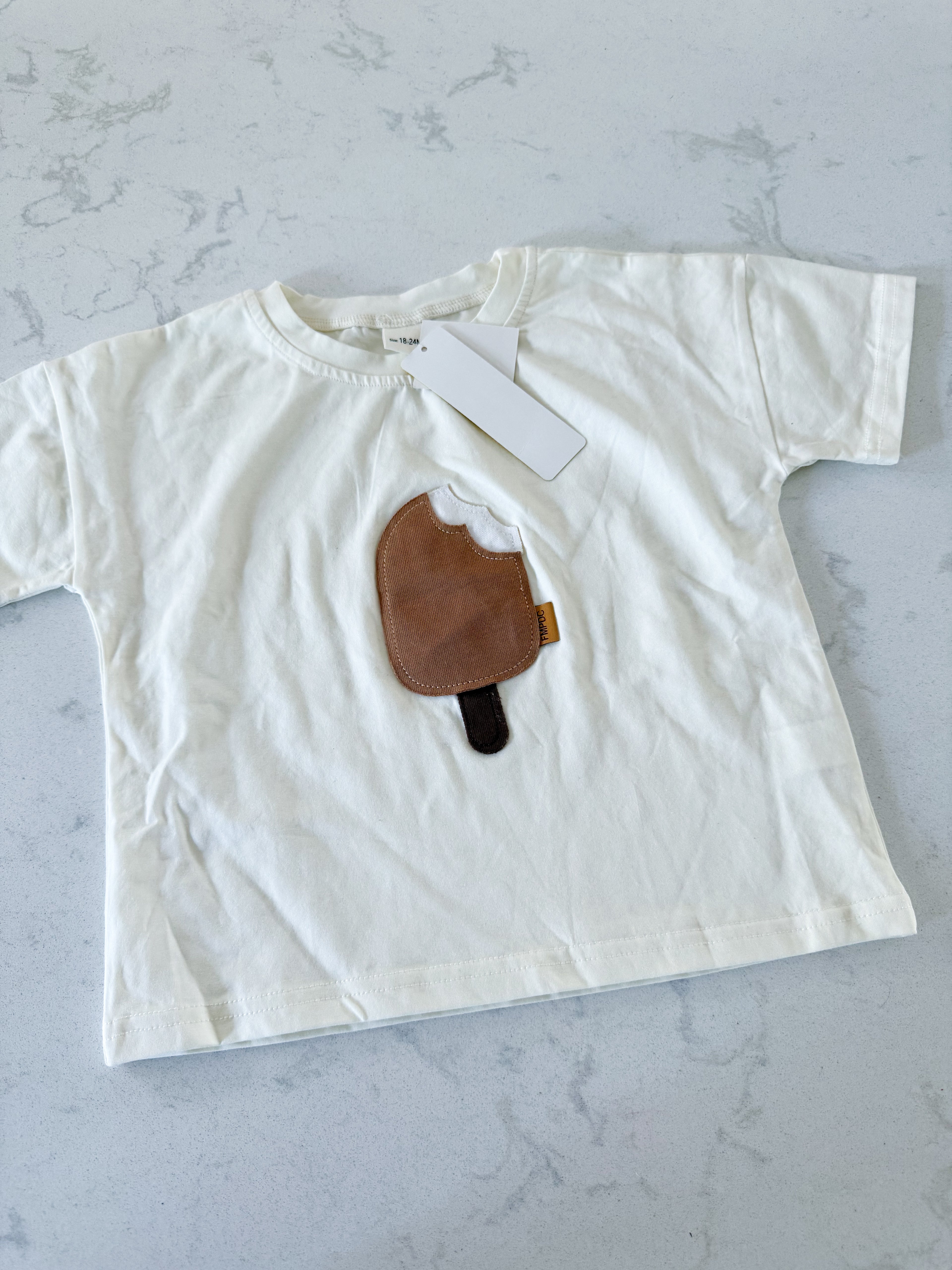 No brand- 18-24m- BNWT- white t shirt with embroidered popsicle