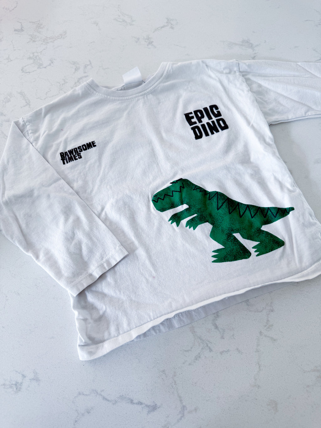 Zara- 6Y- PLAY- white long sleeve shirt with Dino graphics
