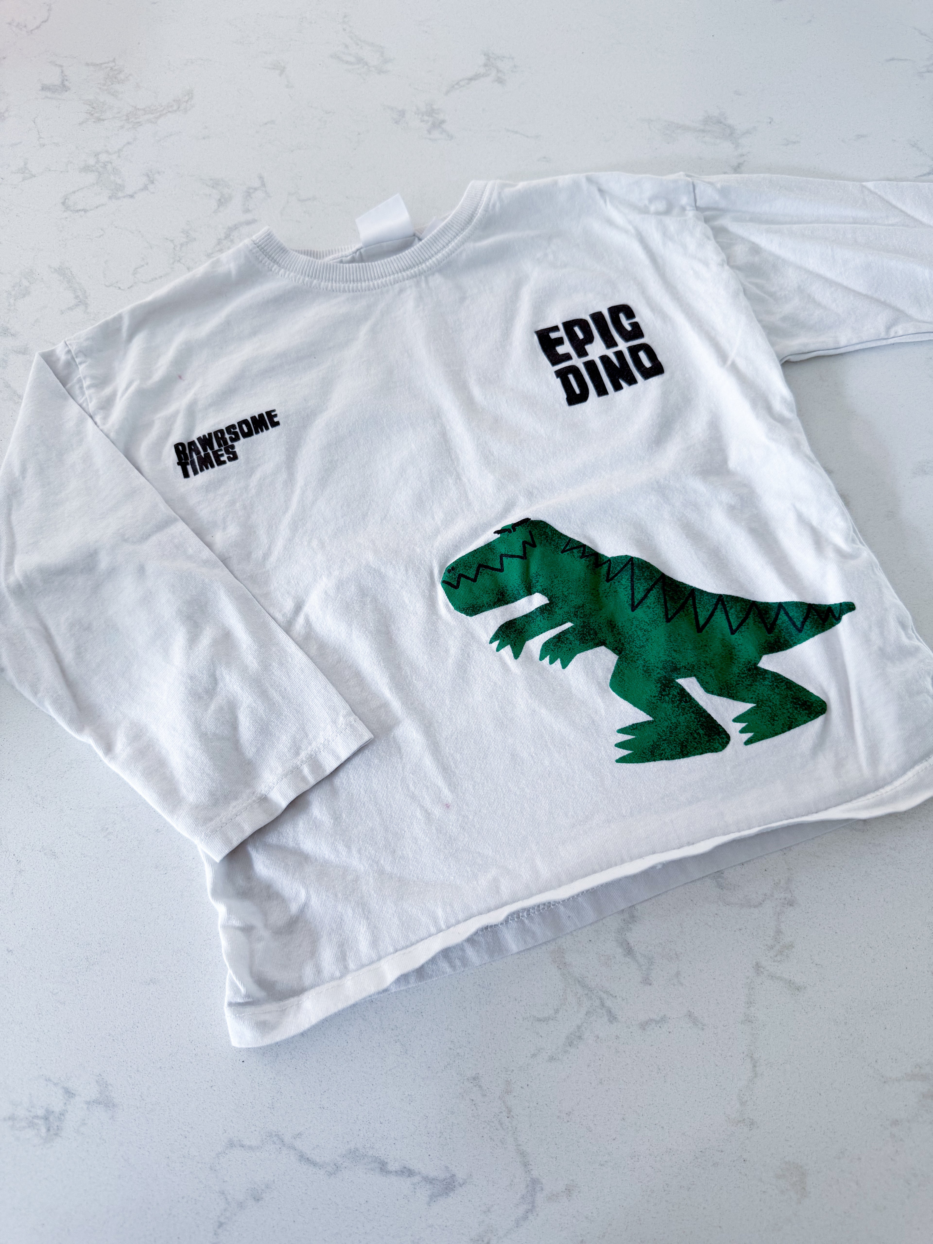 Zara- 6Y- PLAY- white long sleeve shirt with Dino graphics