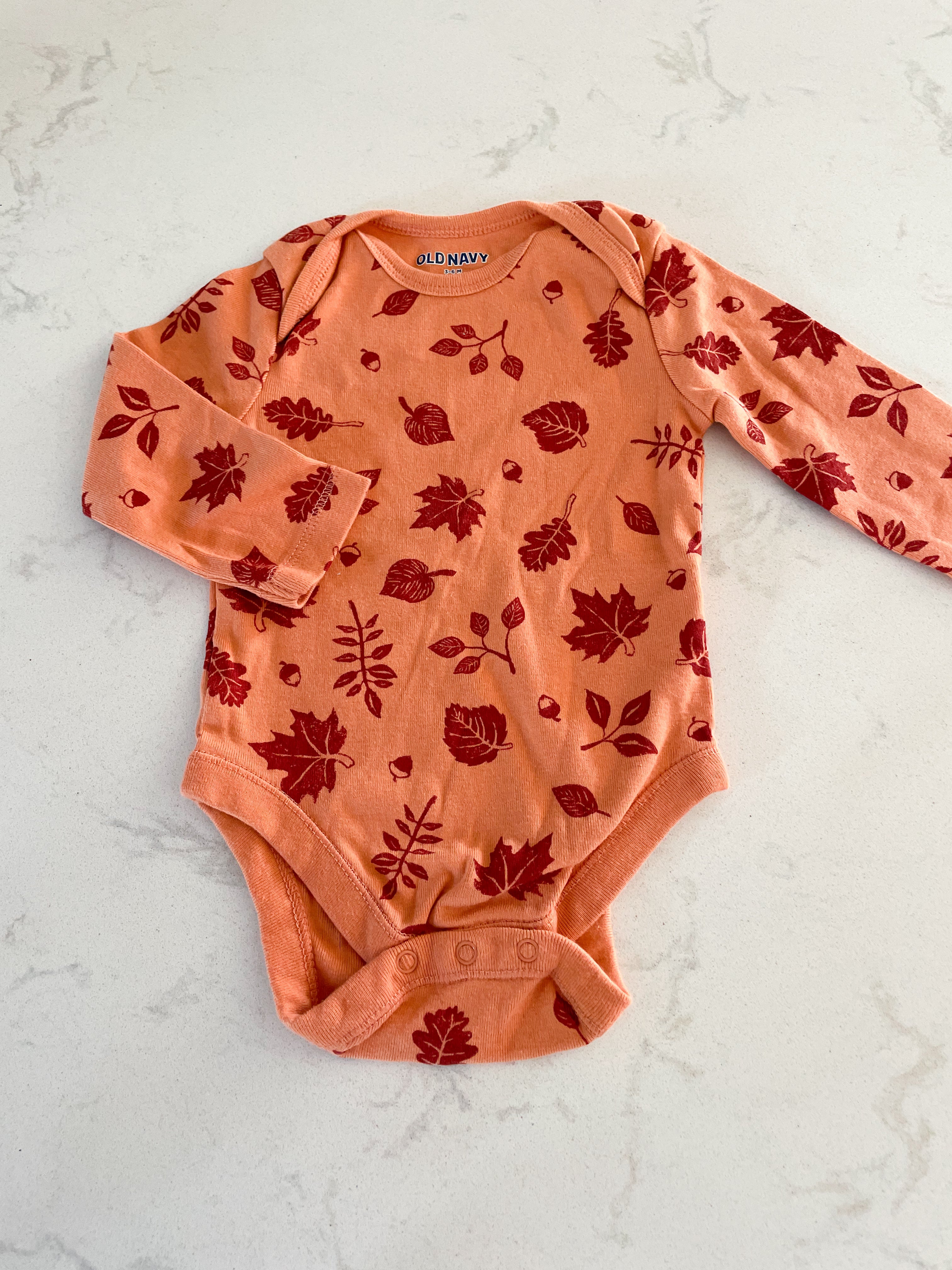 Old Navy-3-6m-GUC-long sleeve orange bodysuit with fall images
