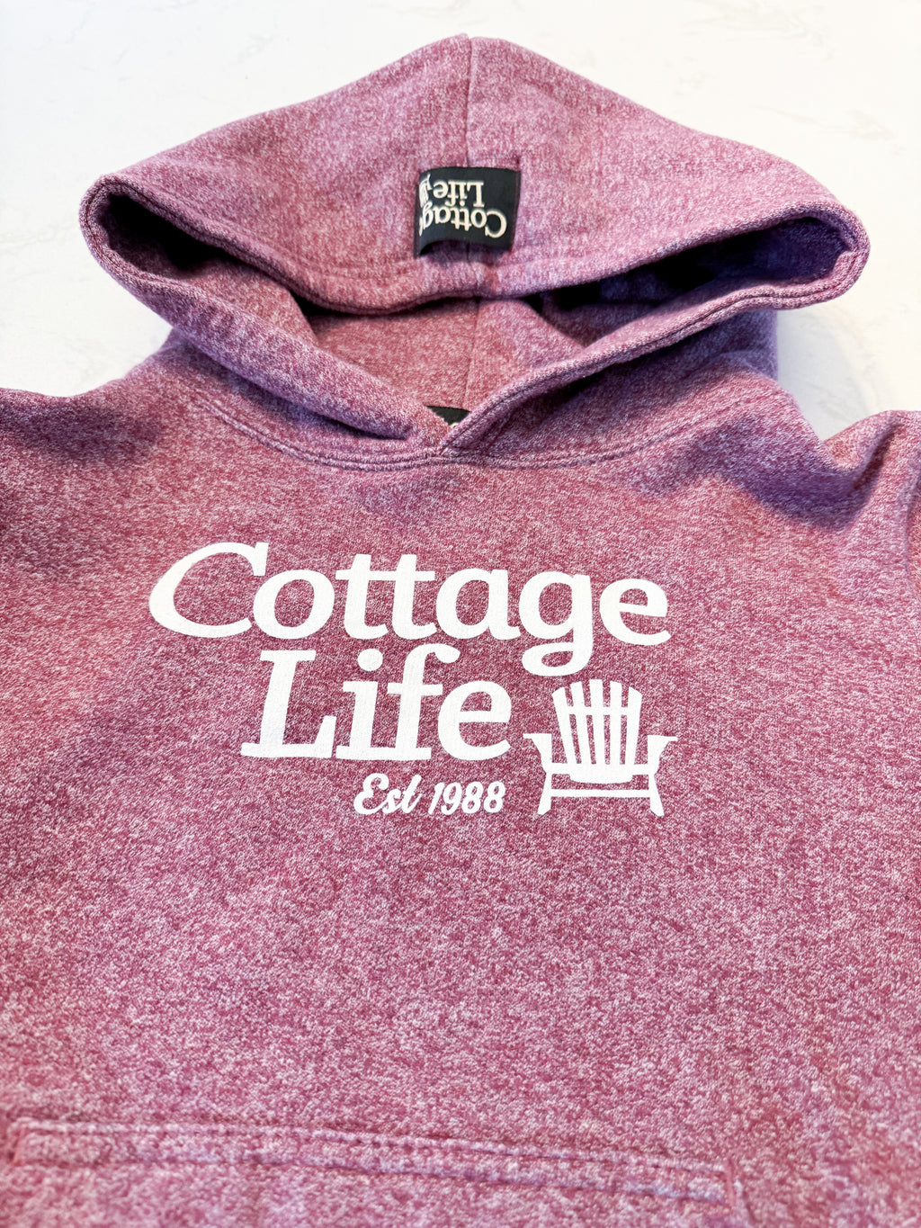 Cottage Life- fits 8-10Y- VGUC- speckled purple/maroon hoodie