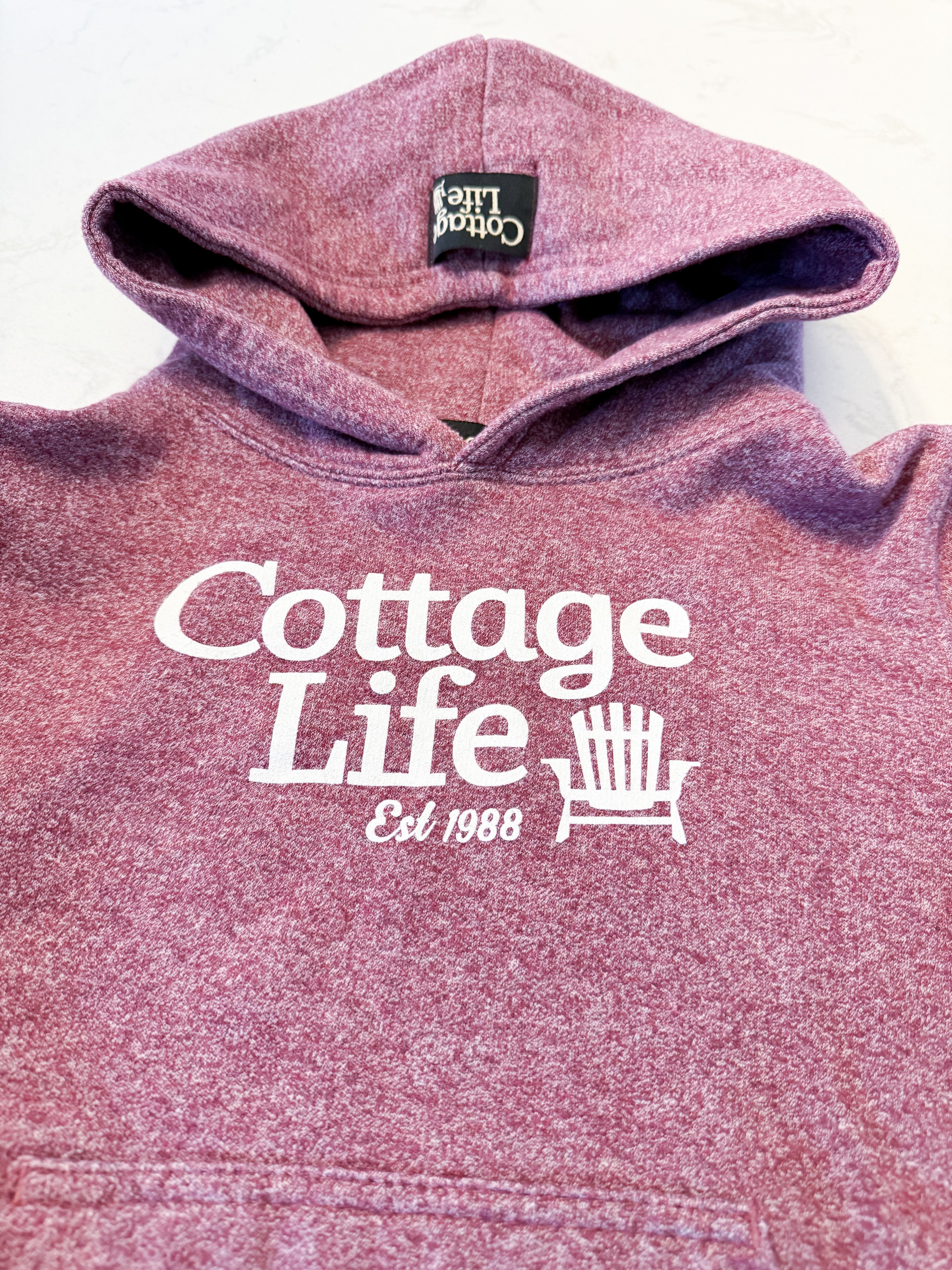 Cottage Life- fits 8-10Y- VGUC- speckled purple/maroon hoodie