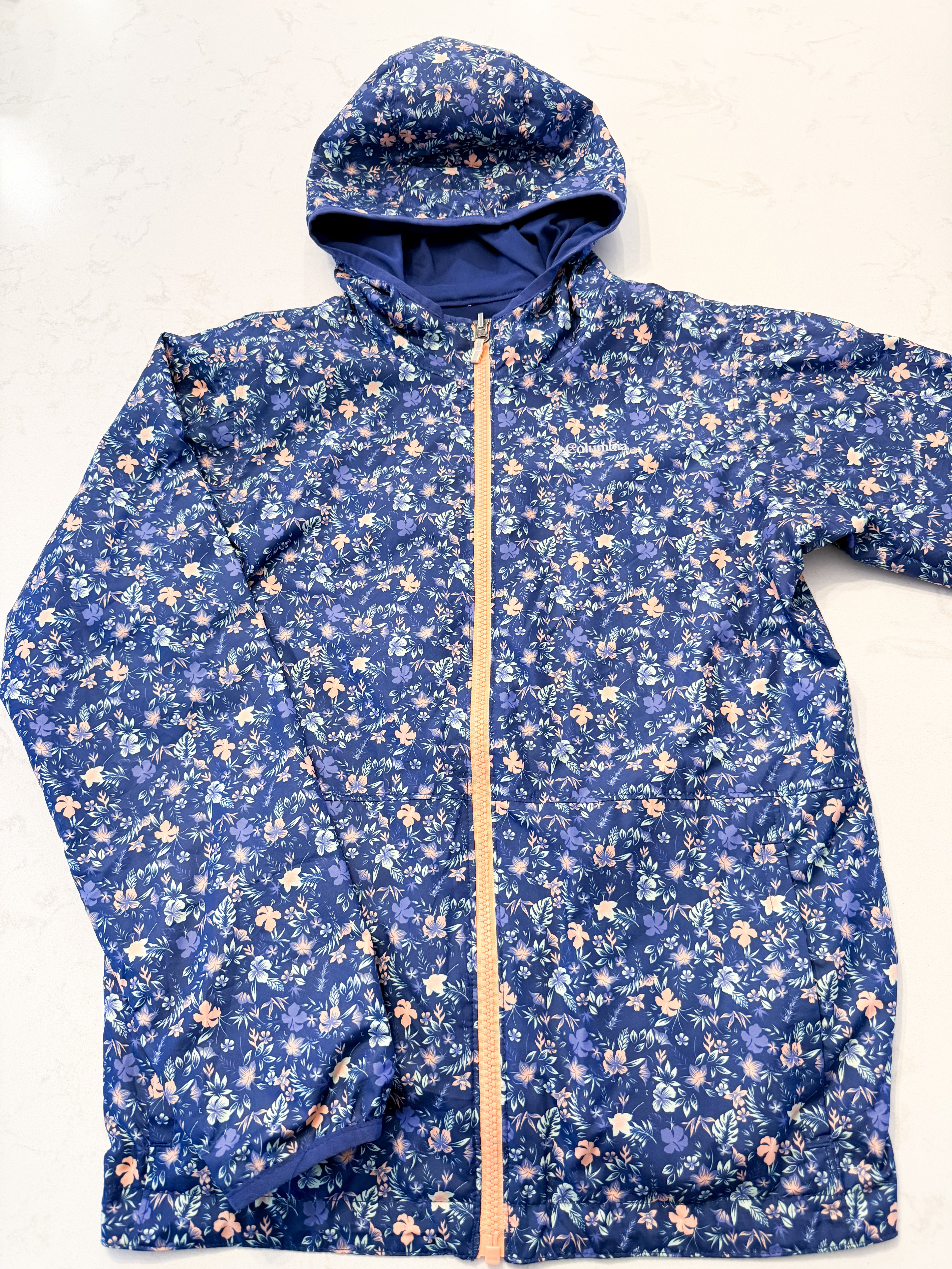 Columbia- 14-16Y- VGUC- Thin double layer reversible windbreaker jacket with floral pattern
