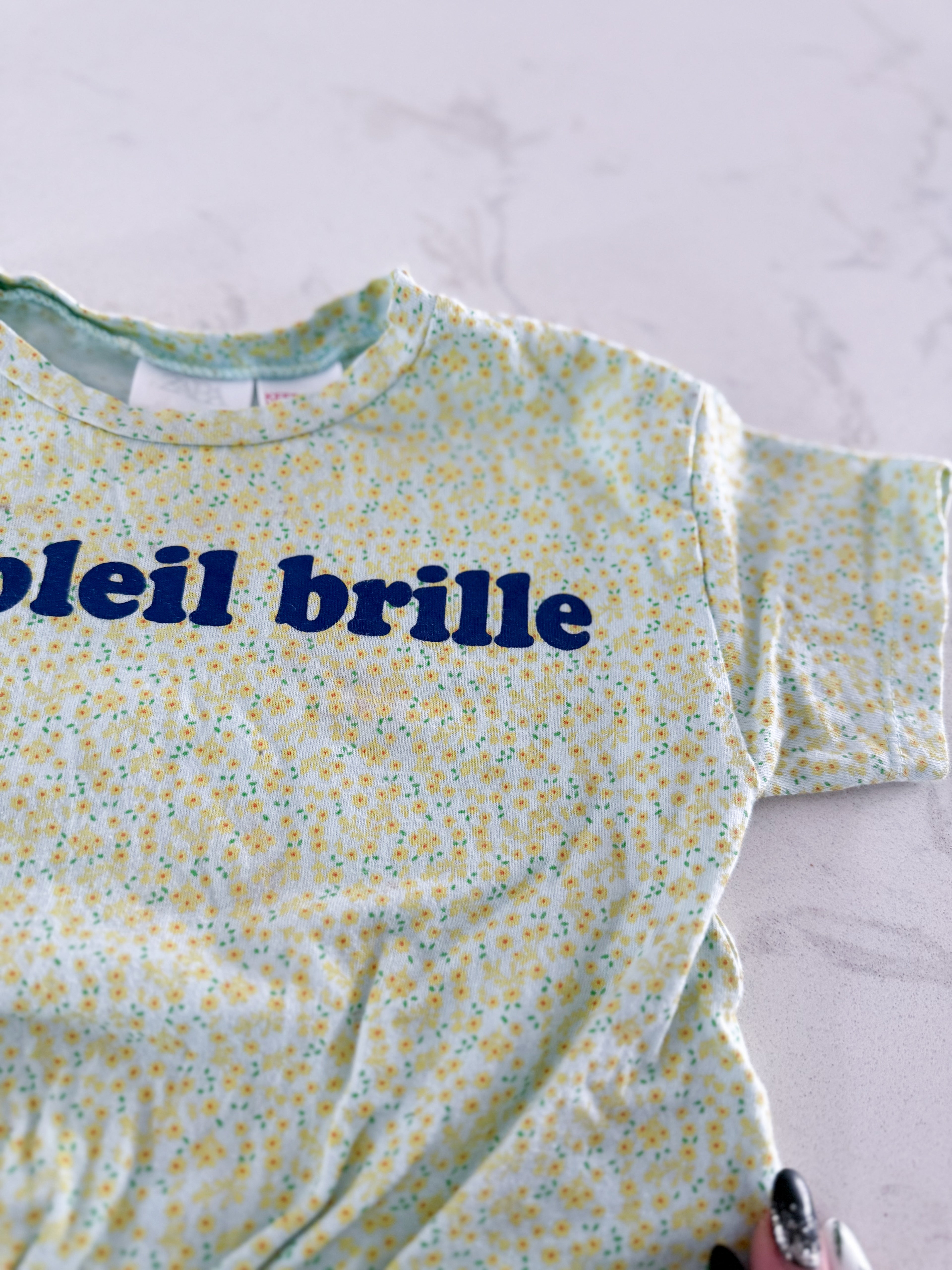 Zara- 6-9m- VGUC- light green with yellow florals crop tee