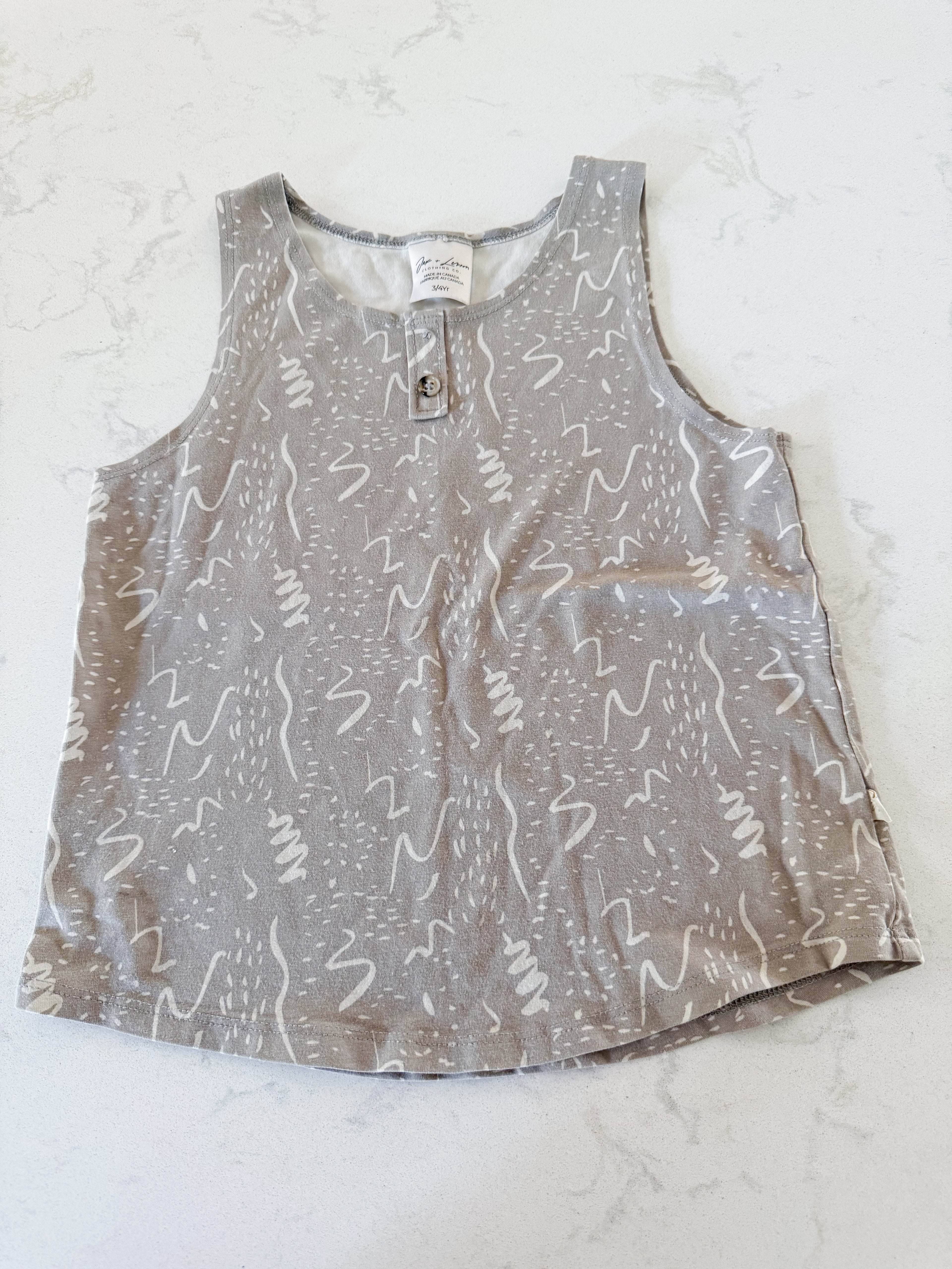 Jax and Lennon- 3/4Y- PLAY- grey tank with squiggly pattern