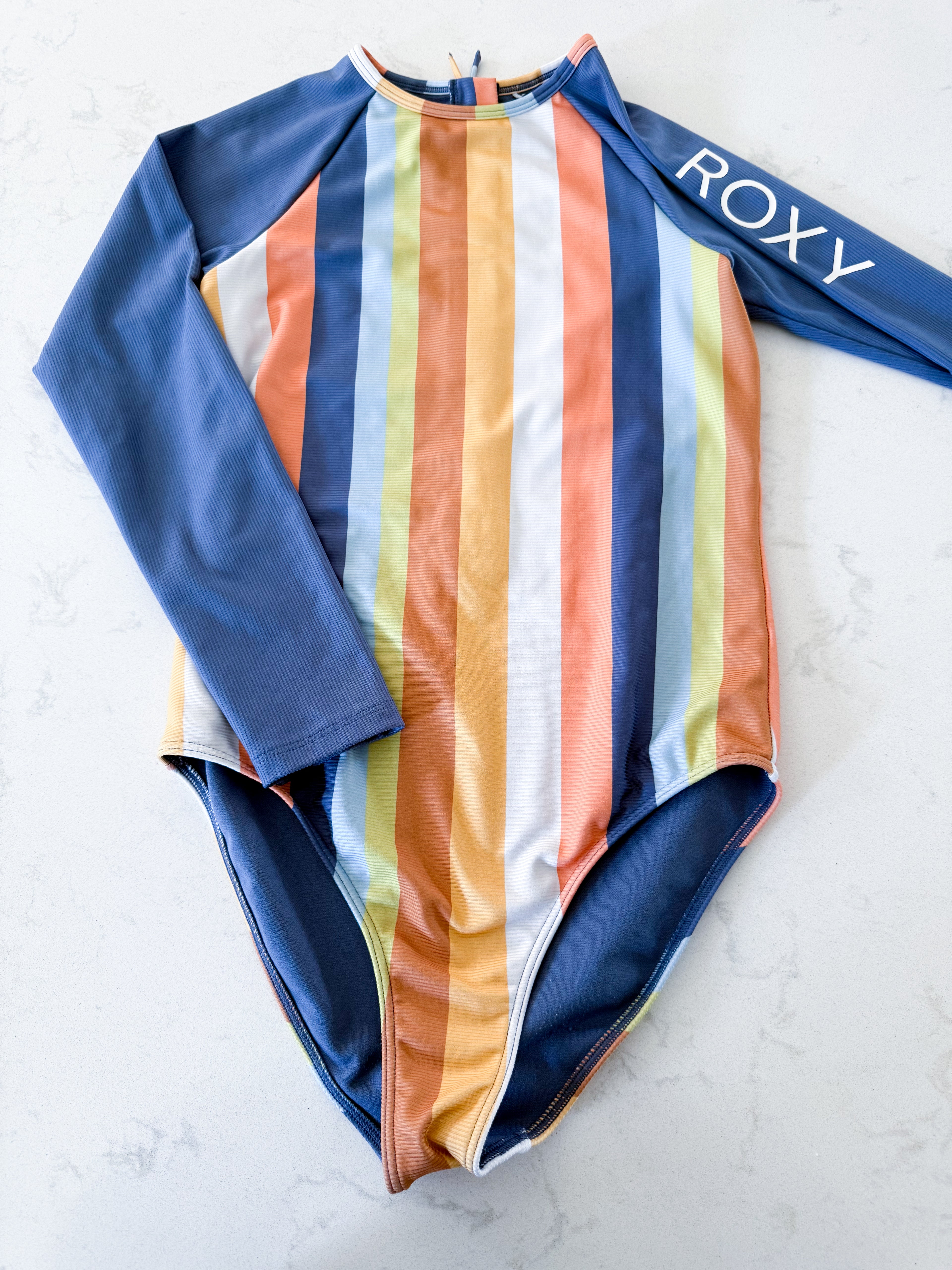Roxy- XL (14Y)- VGUC- long sleeve striped swim suit