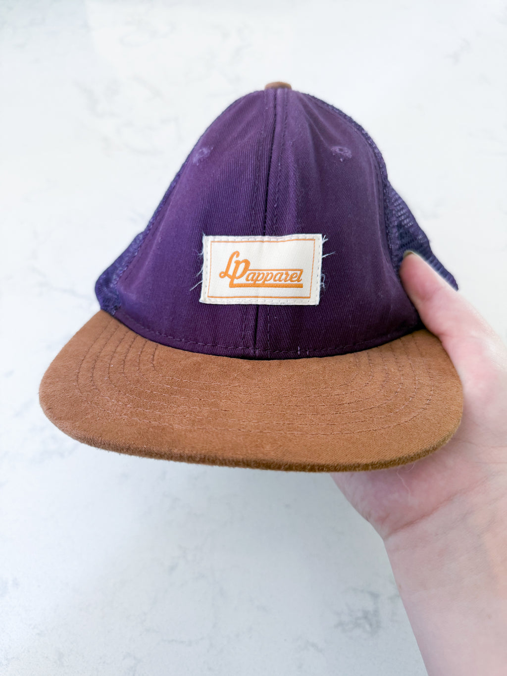 L&P Apparel- 2T- GUC- purple ball cap with brown suede brim