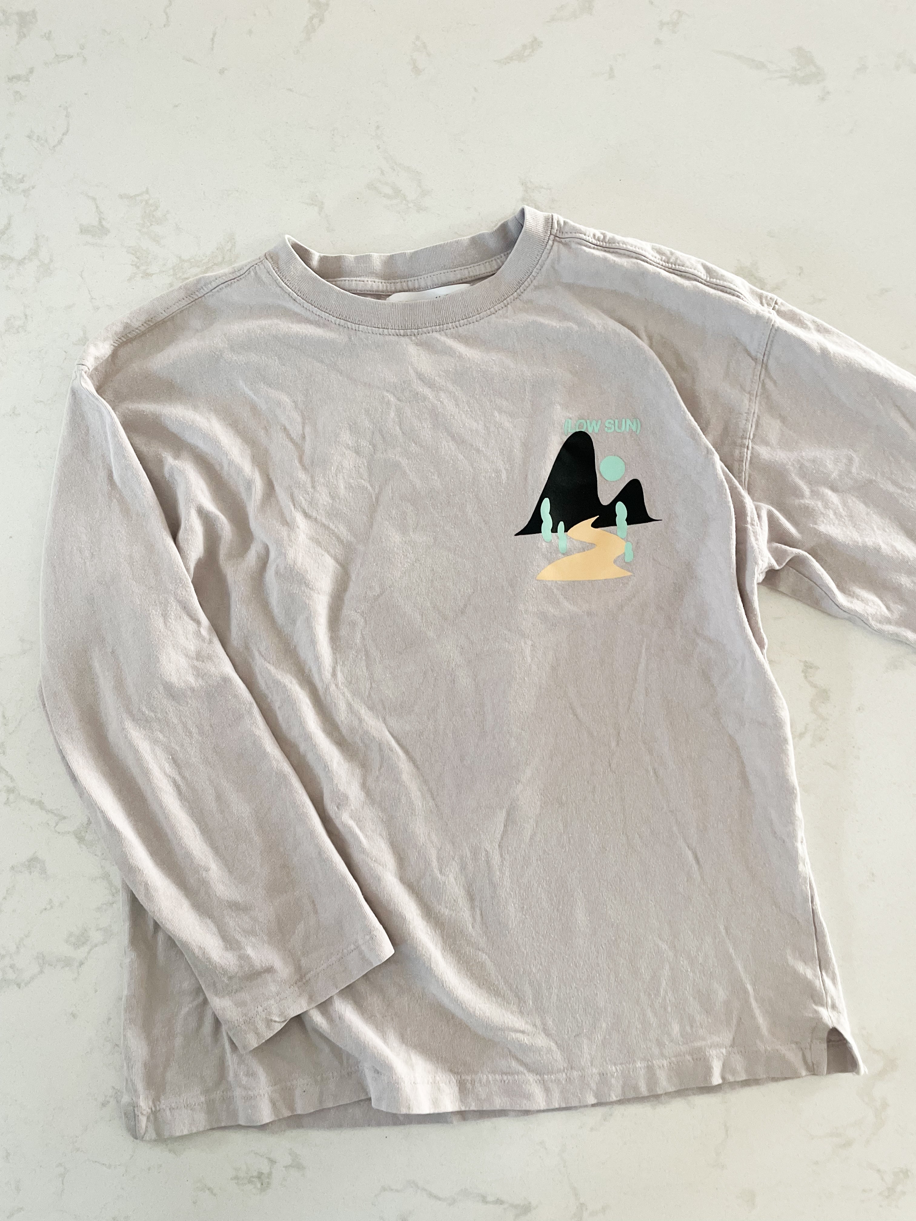 Zara-11-12Y- GUC- long sleeve grey shirt with scene