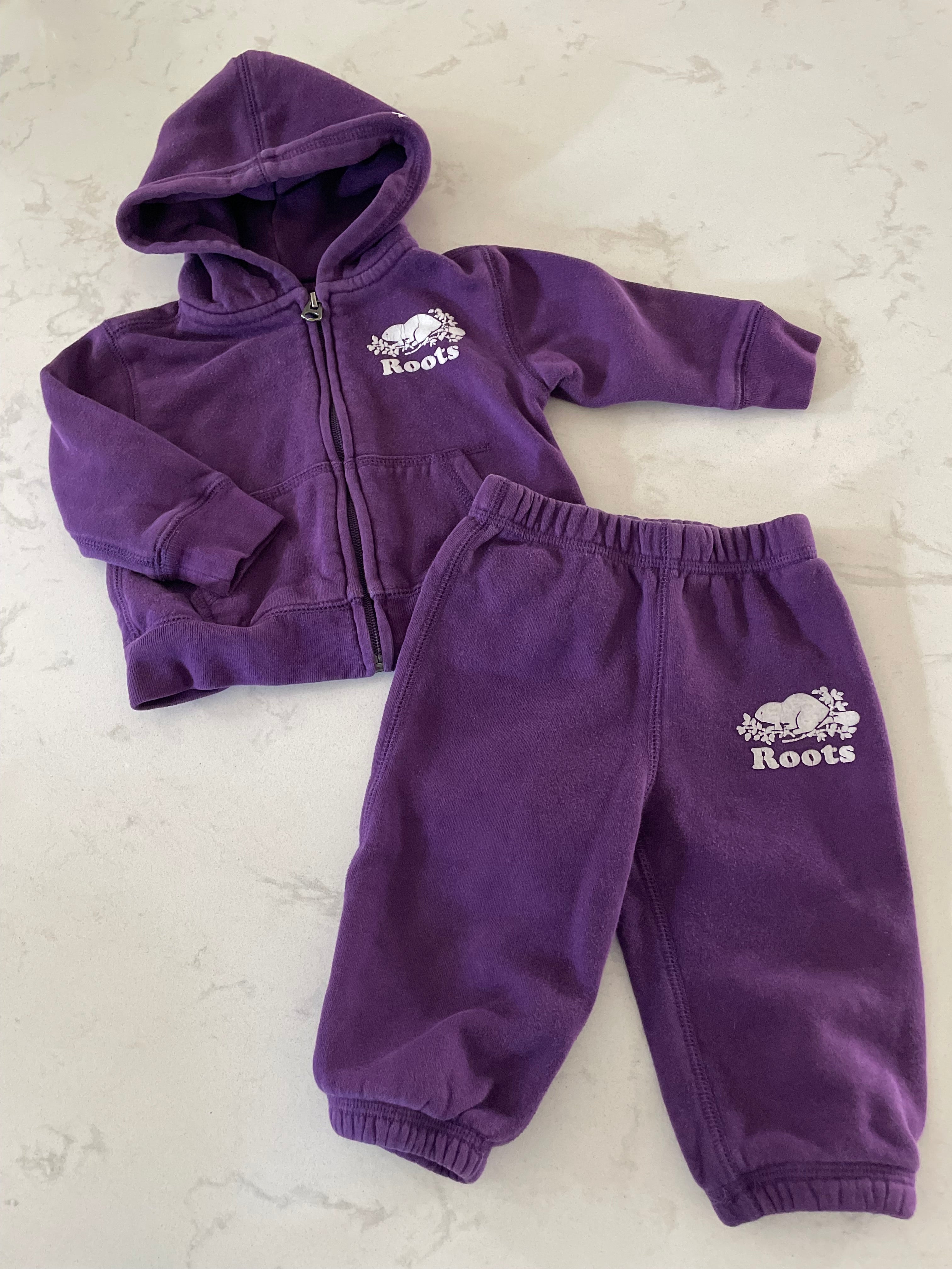 Roots- 6-12m- sweat set purple