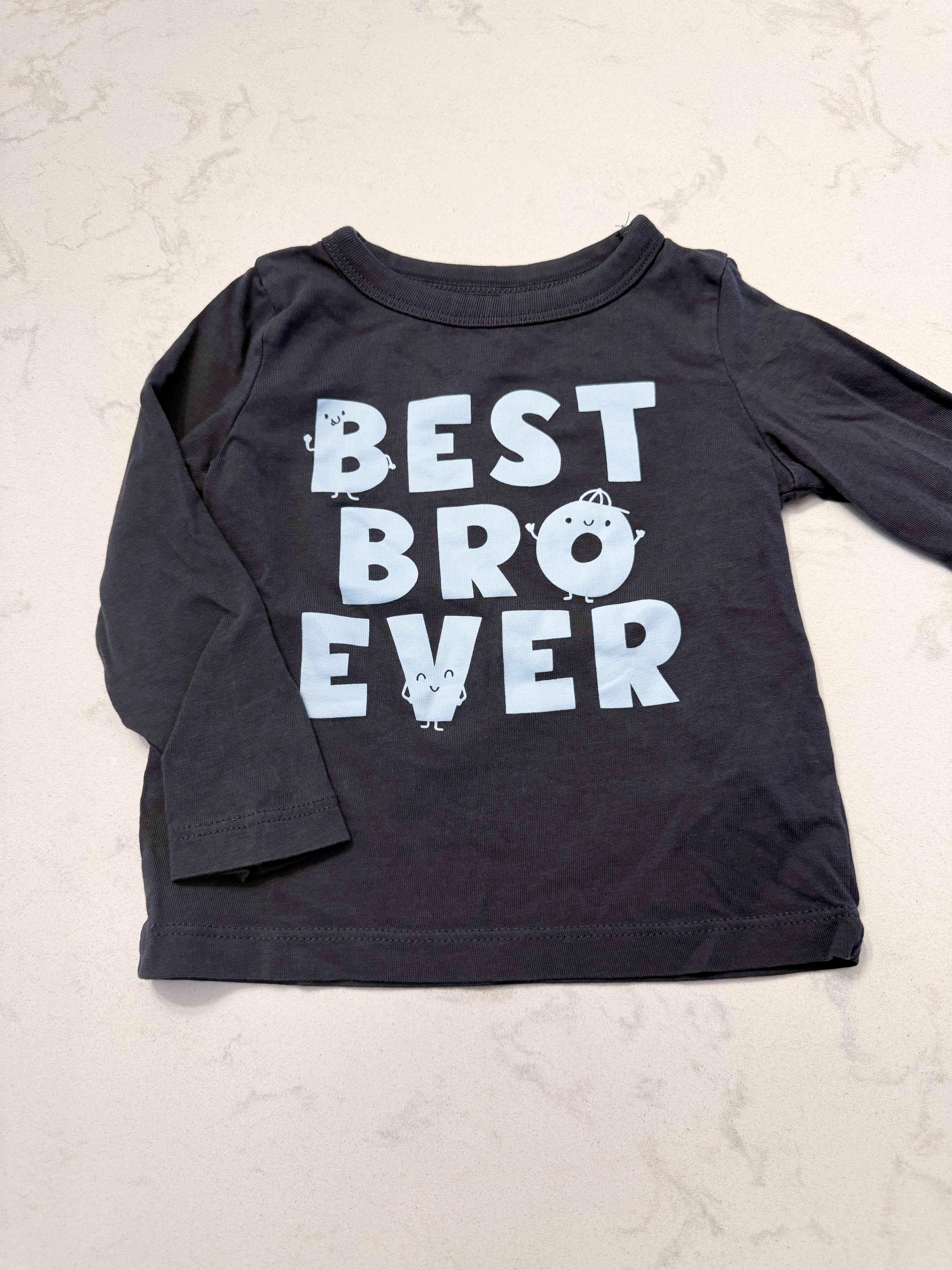 Joe Fresh- 12-18m- VGUC- dark grey long sleeve shirt with best bro ever