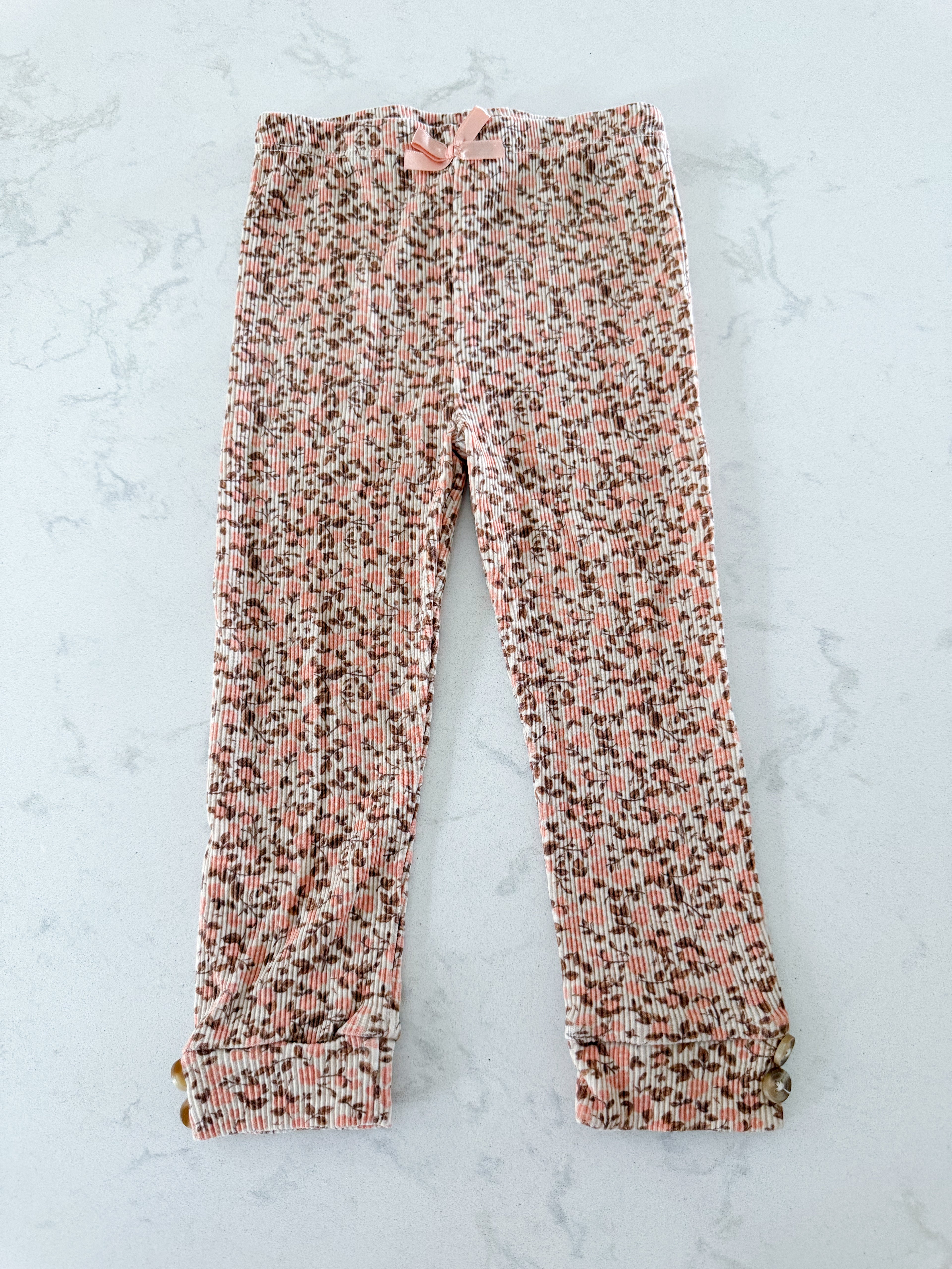Nicole Miller- 24m- VGUC- ribbed peach and brown floral leggings with buttons at ankle
