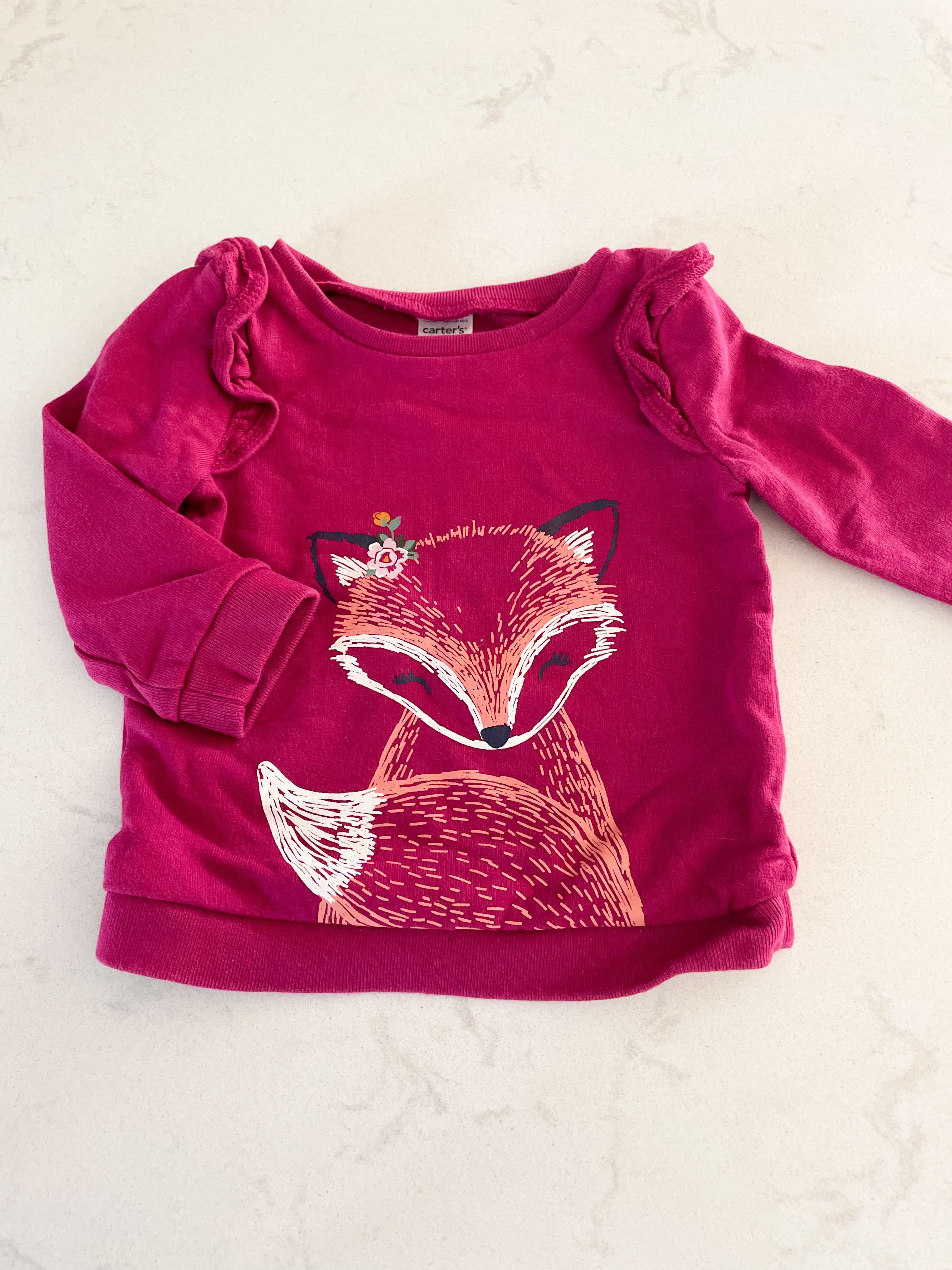 Carter’s-9m-VGUC-dark pink crewneck with fox
