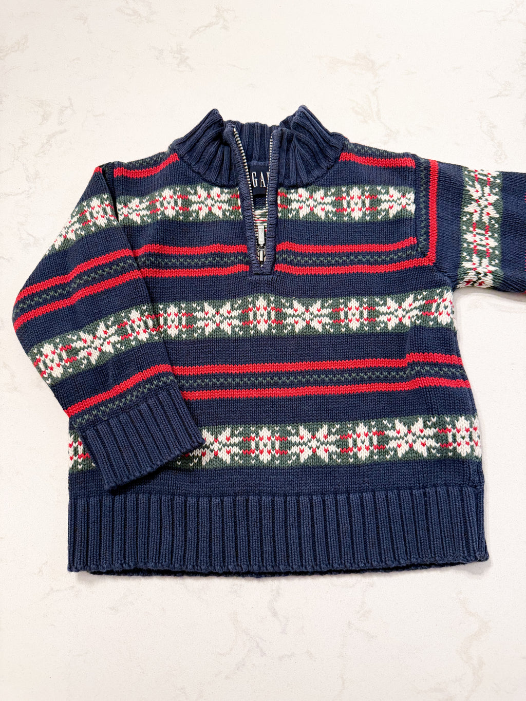 Gap- 3T- GUC- vintage knit quarter zip Christmas sweater