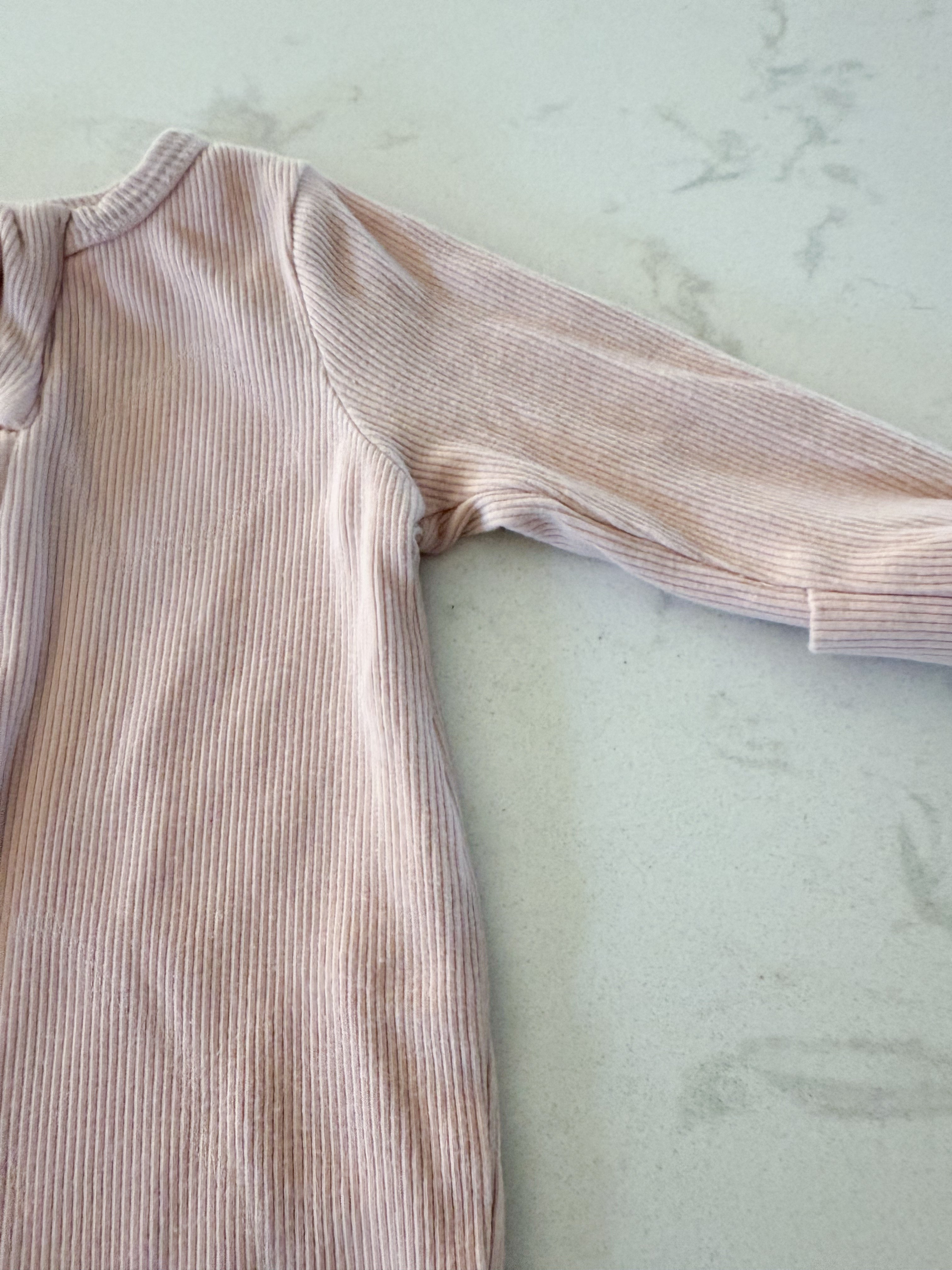 Rabbit and Bear- 3-6m- GUC- ribbed light pink footie jammies