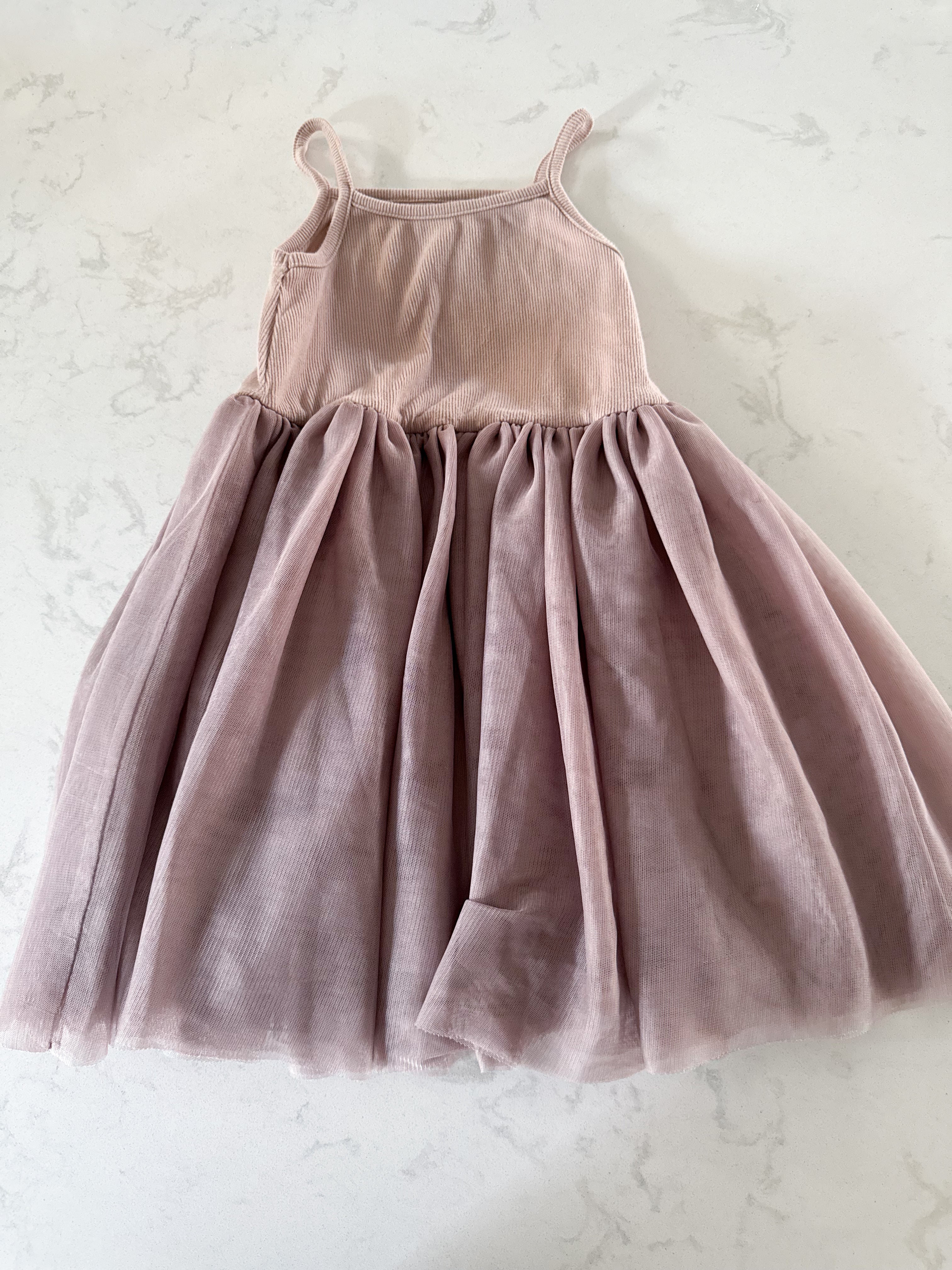 Old Navy- 5T- GUC- brown tank dress with tulle skirt