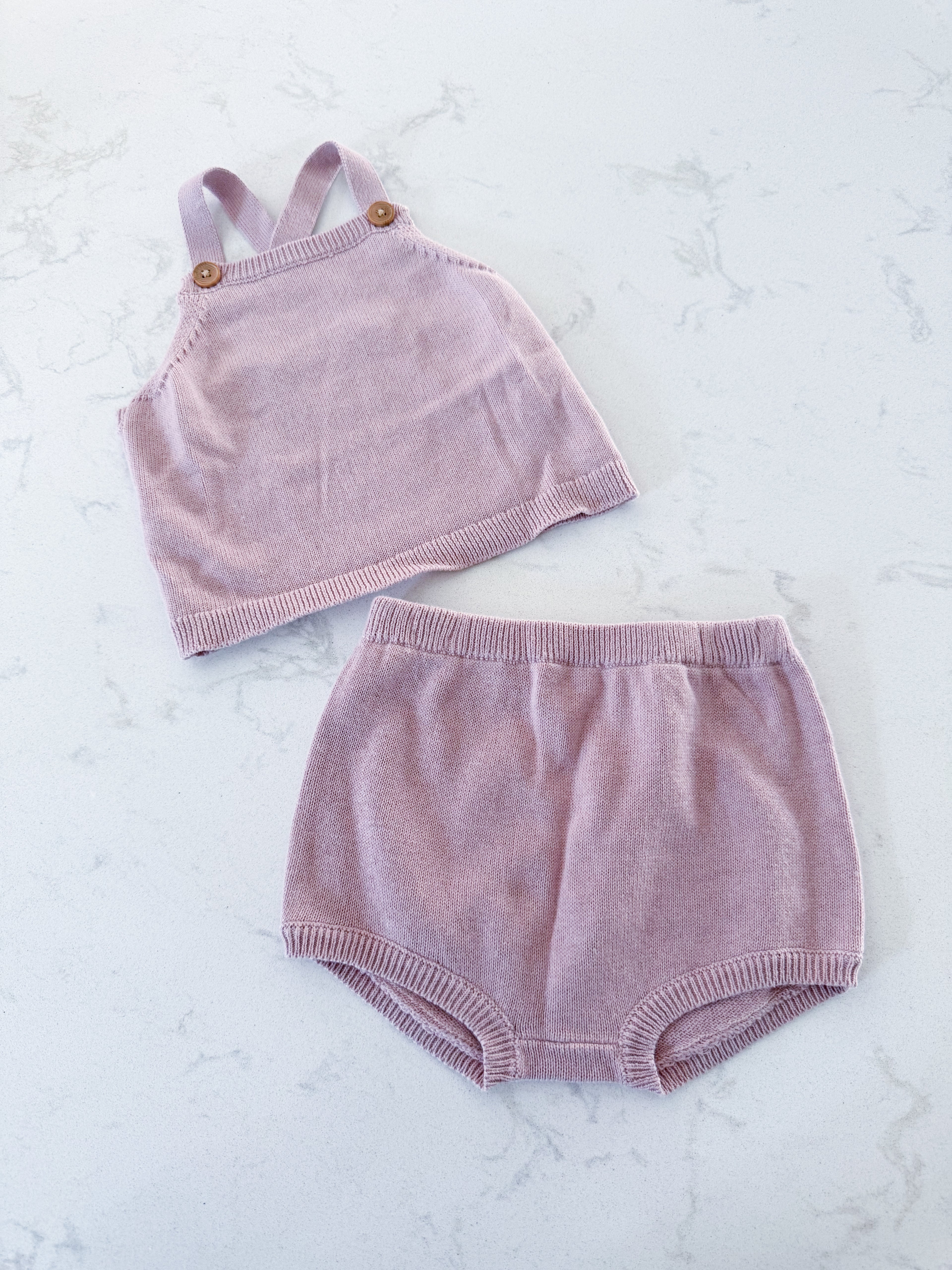 Carters- 24m- BNWOT- light purple two piece knit set with bummies and tank