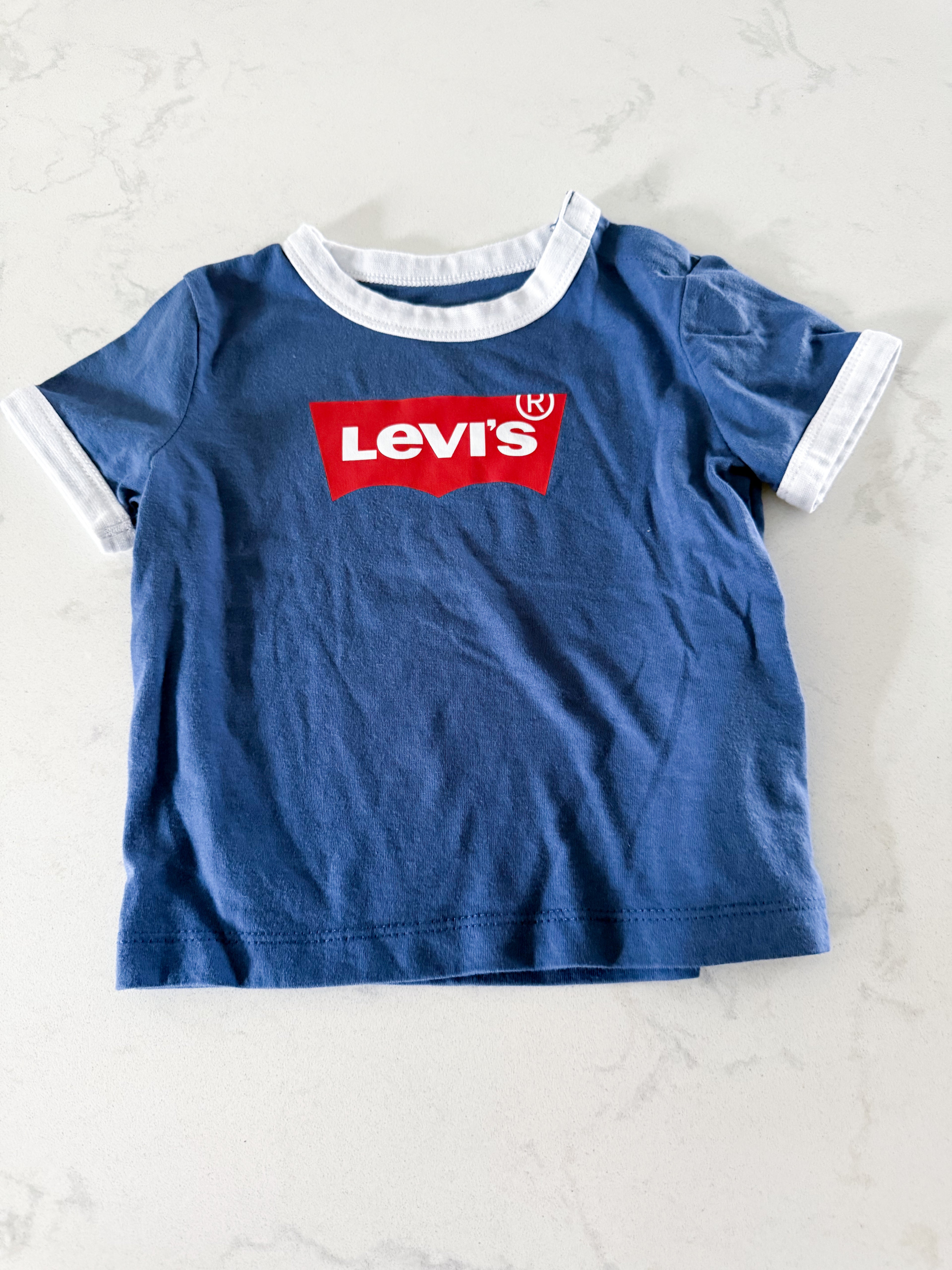 Levi’s- 6-12m- VGUC- blue t shirt with red Levi’s logo