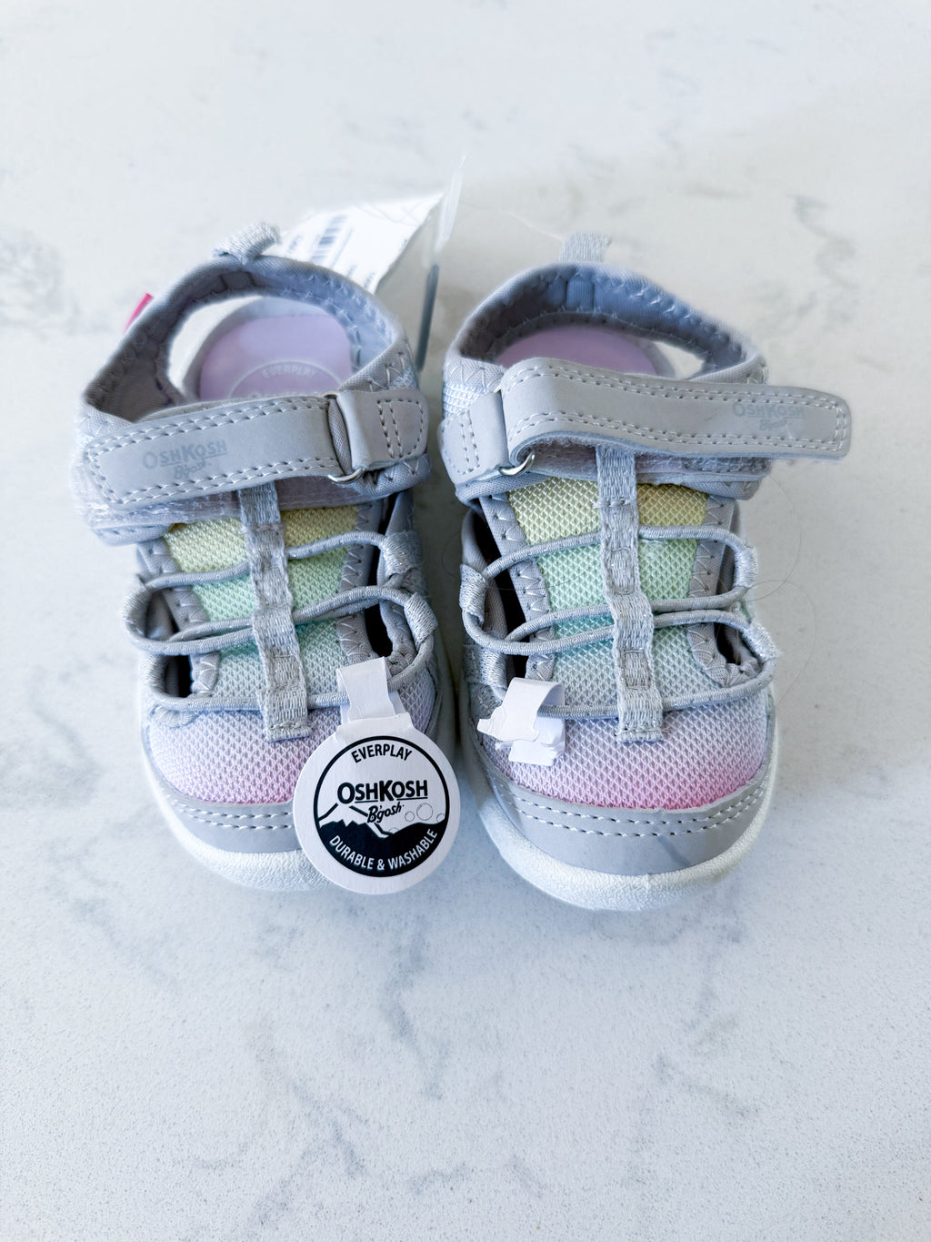 Oshkosh- 6C- BNWT- pastel rainbow coloured strap sandals