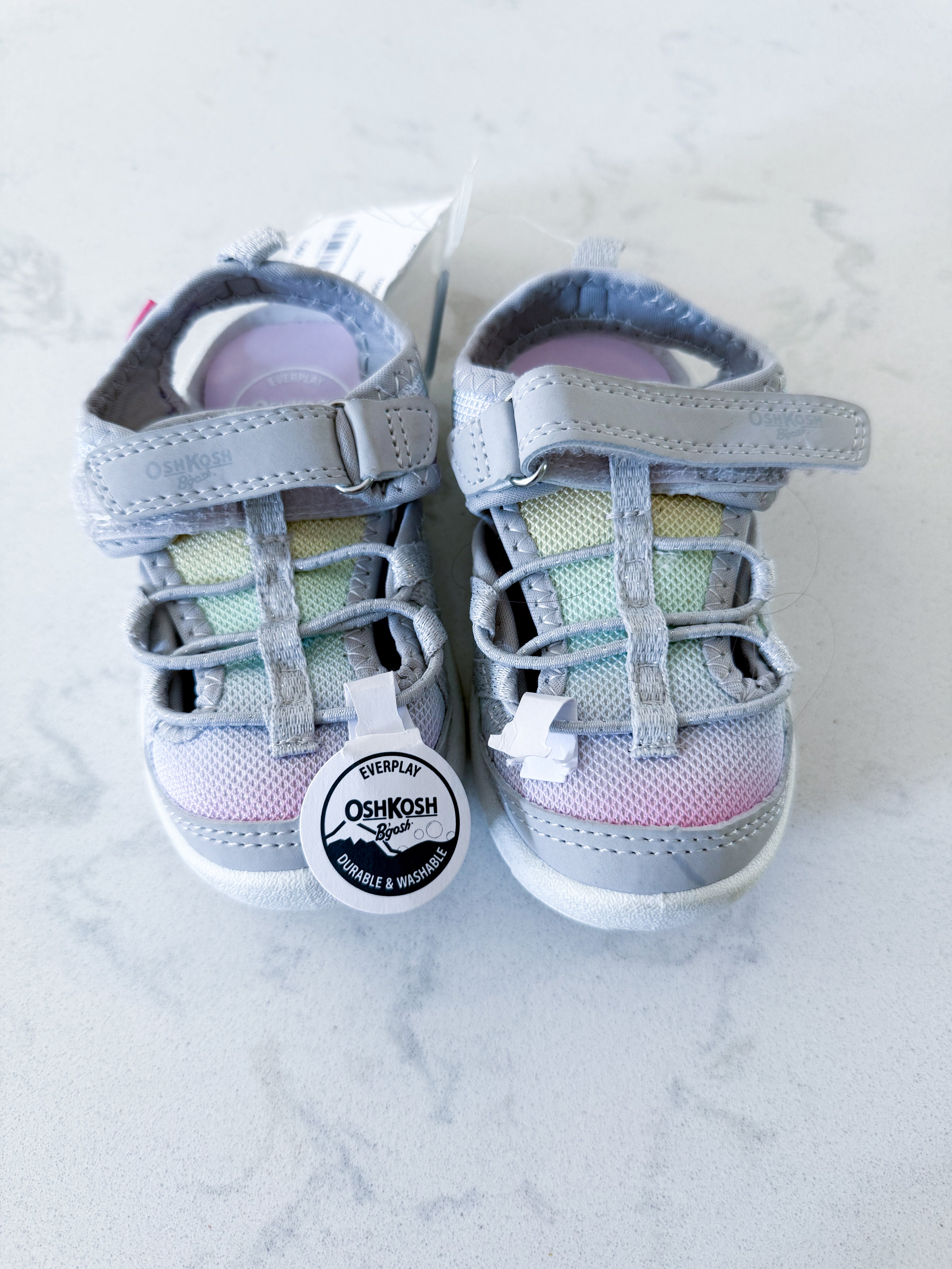 Oshkosh- 6C- BNWT- pastel rainbow coloured strap sandals