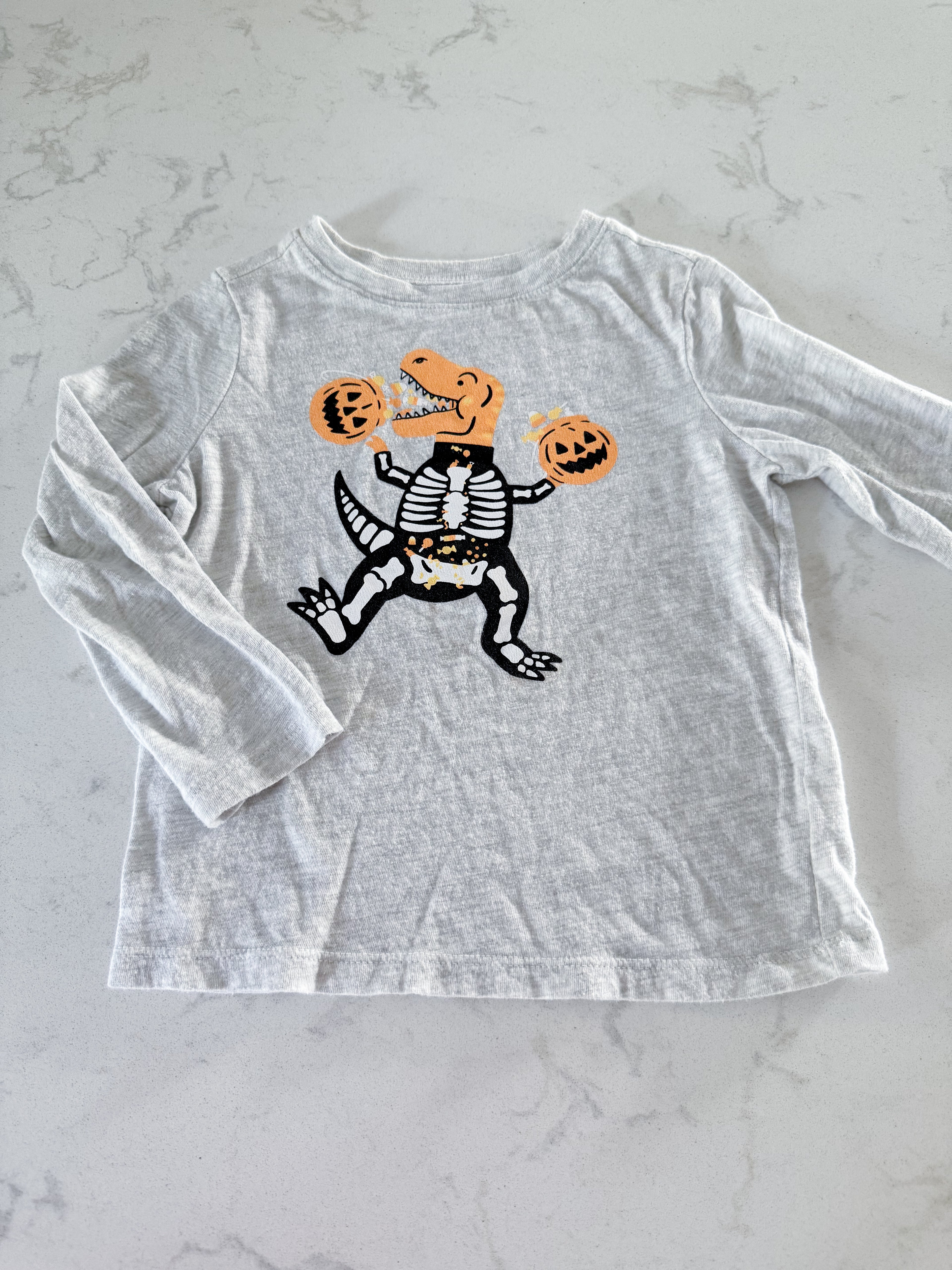 Old Navy- 3T- PLAY- light grey long sleeve shirt with Halloween Dino graphic