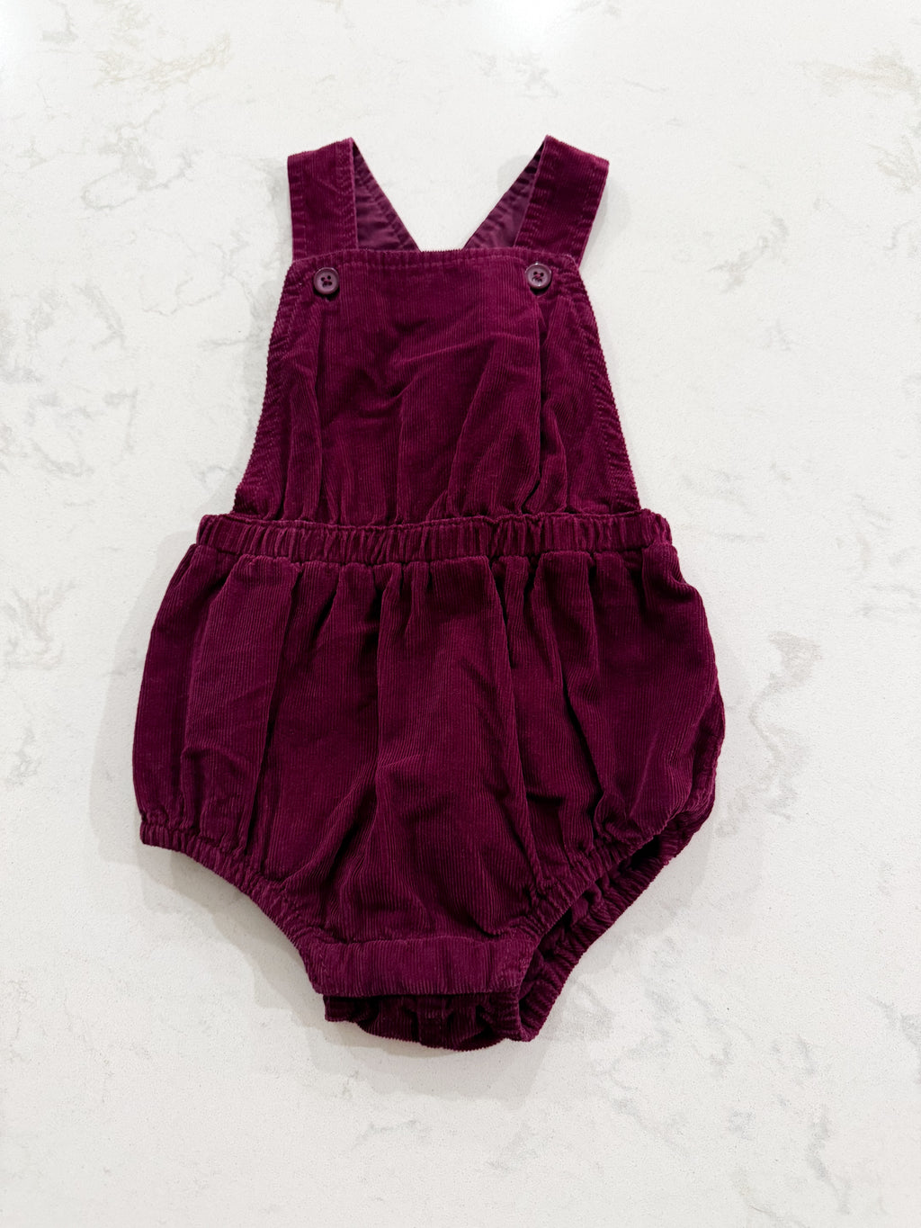 Old Navy- 6-12m- VGUC- plum corduroy bubble overalls