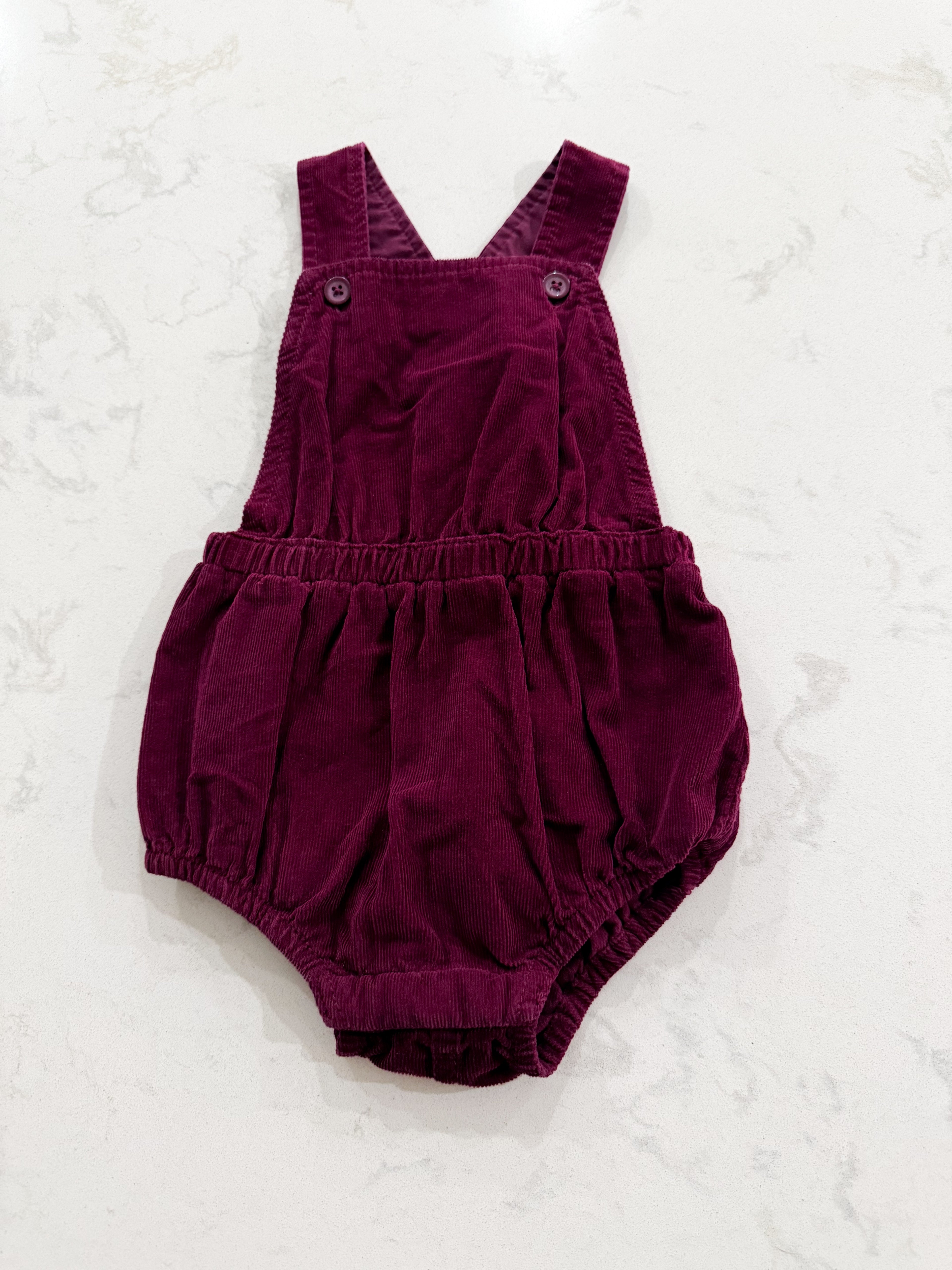 Old Navy- 6-12m- VGUC- plum corduroy bubble overalls
