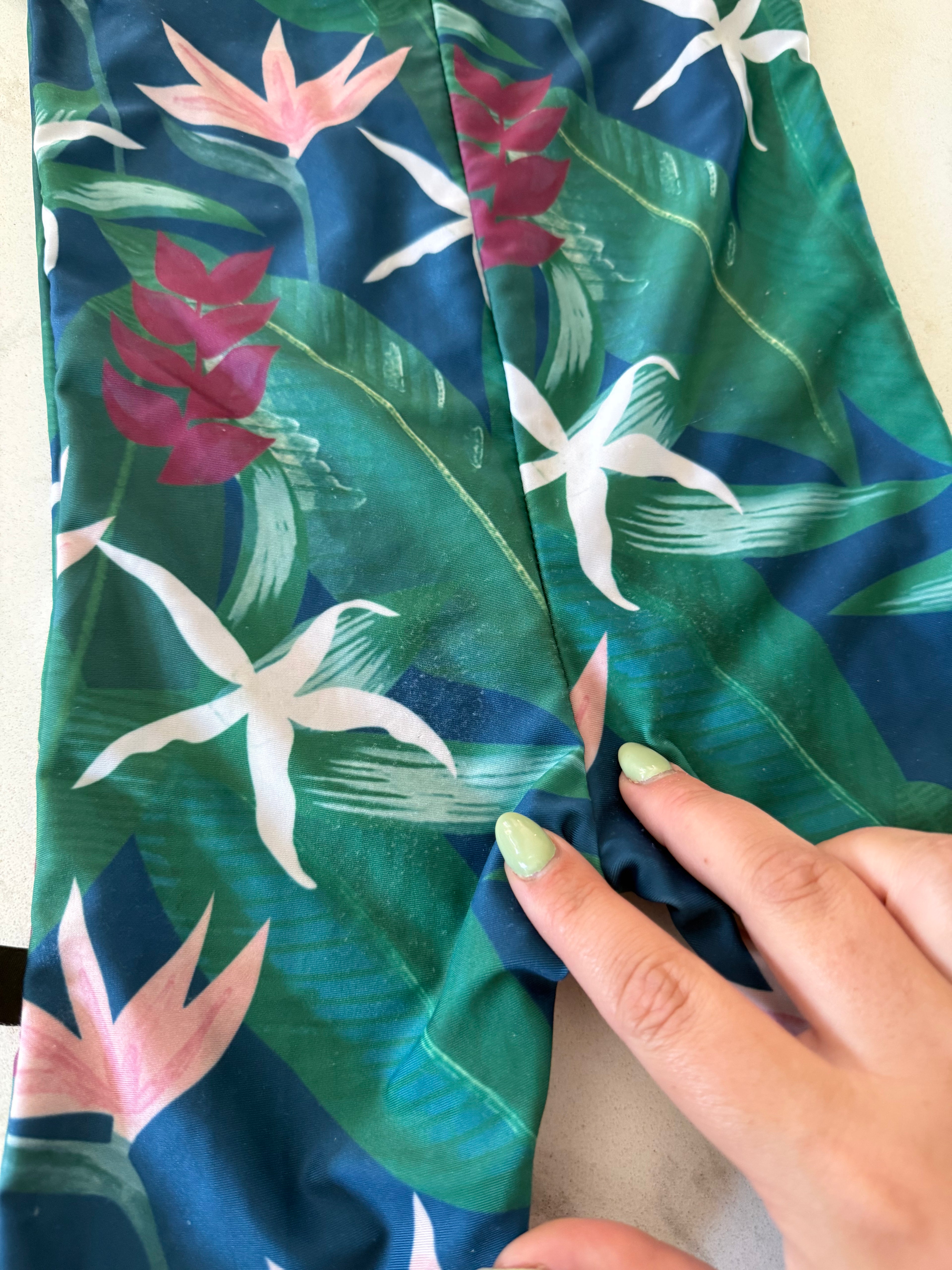 Honeysuckle Swim Company- 12-18m- PLAY- dark purple and green full coverage swim suit with tropical leaves