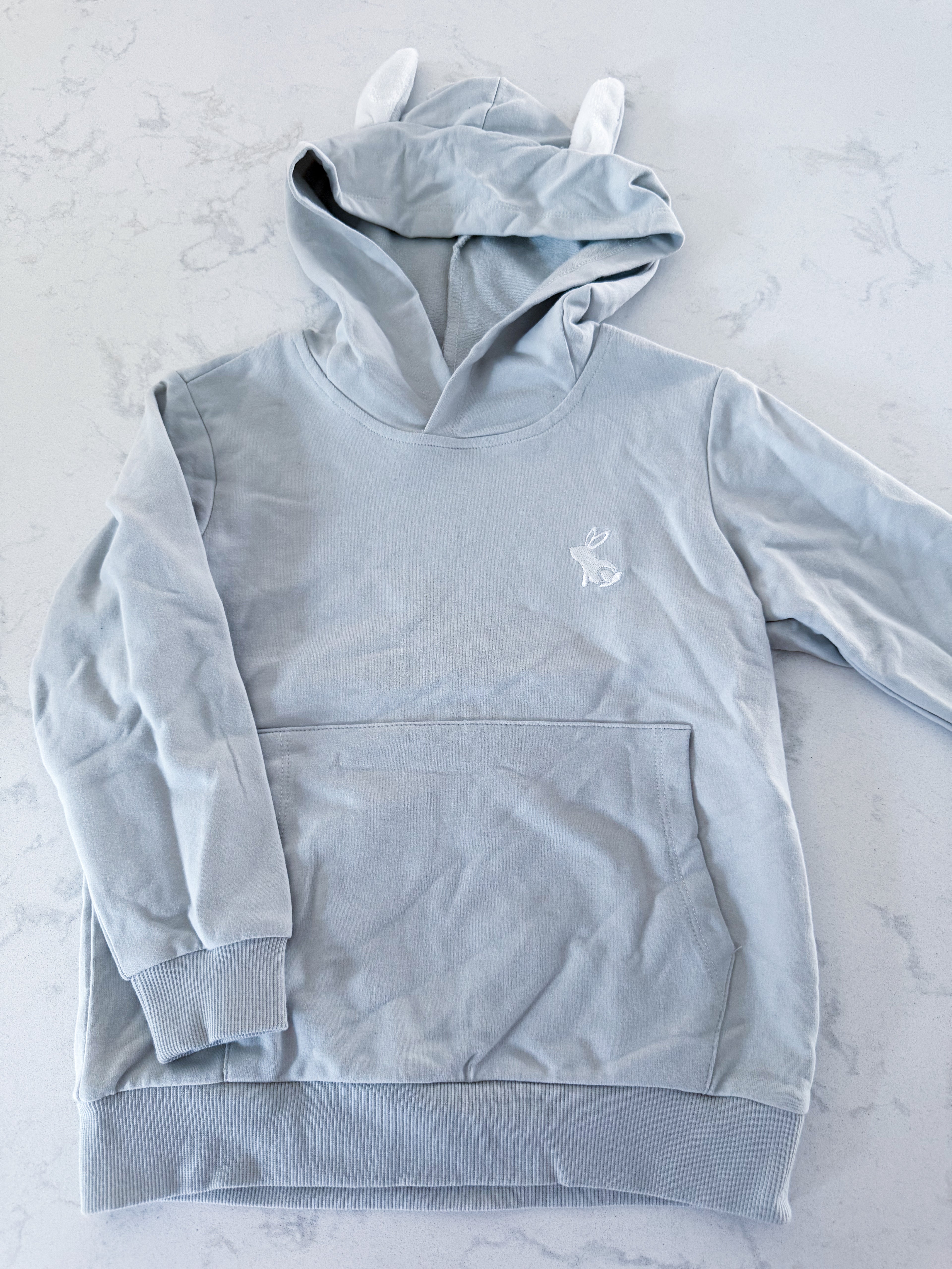 Petit Lem- 4T- VGUC- light greenish grey hoodie with embroidered rabbit