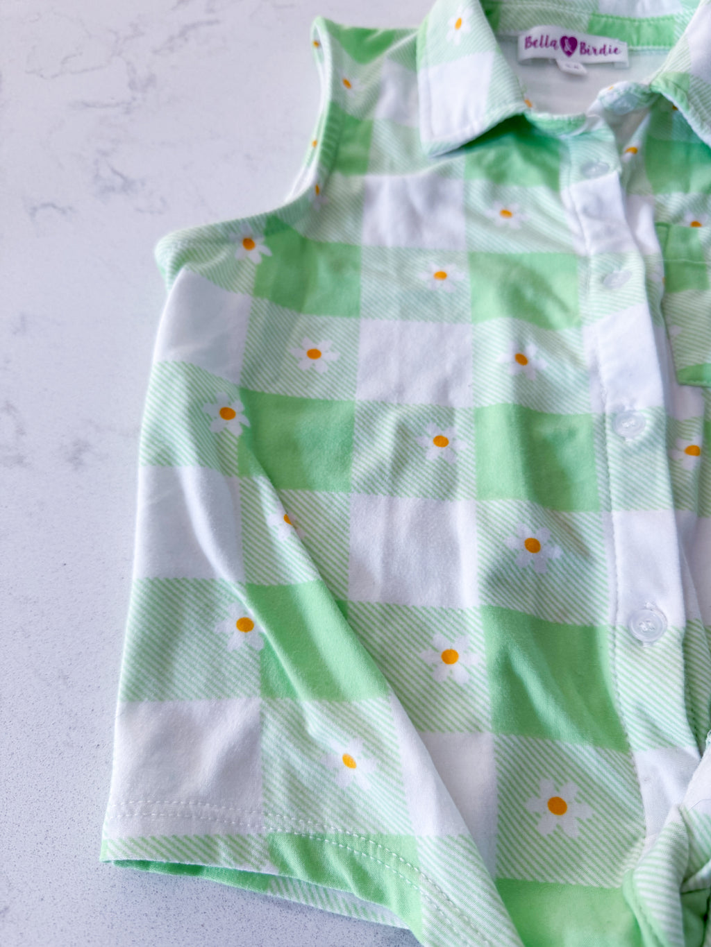 Bella and Birdie- 5-6Y- PLAY- green and white checkered tie up tank with collar