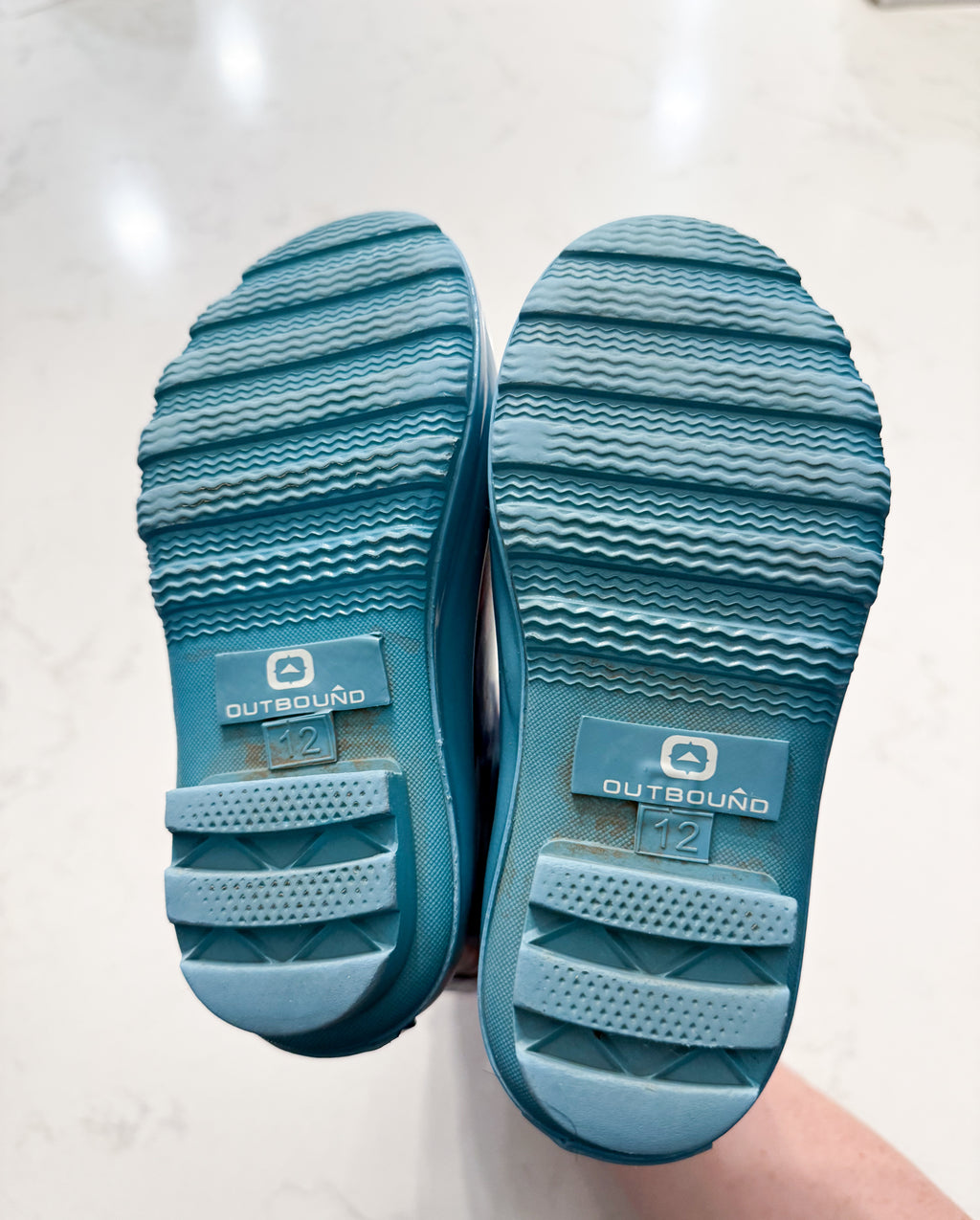Outbound- 12C- VGUC- blue rubber boots with floral pattern