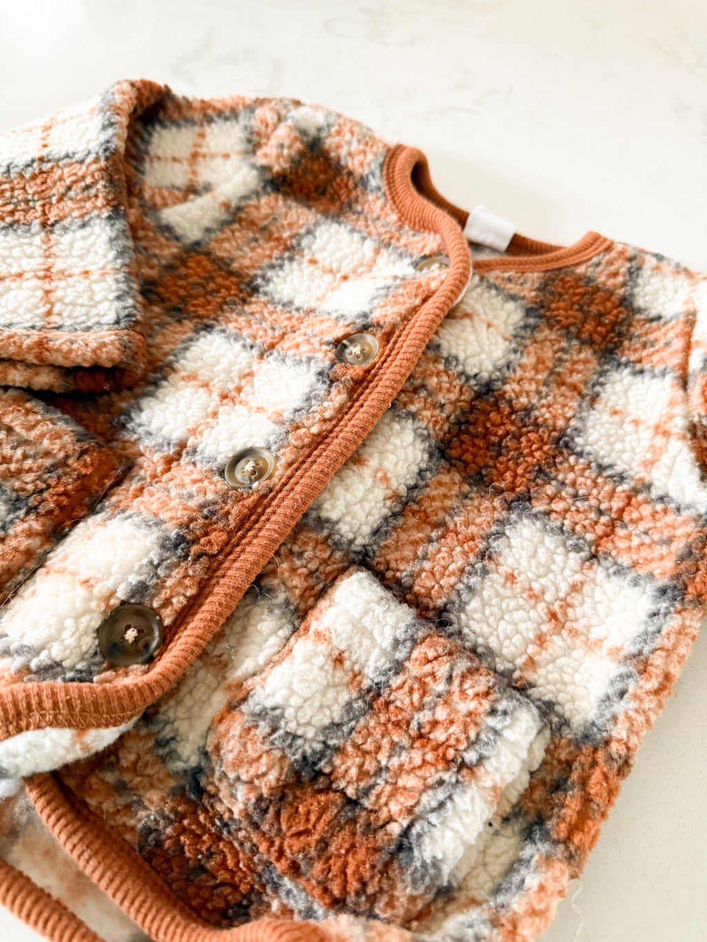 PL Baby- 12m- VGUC- brown and white plaid Sherpa button up jacket