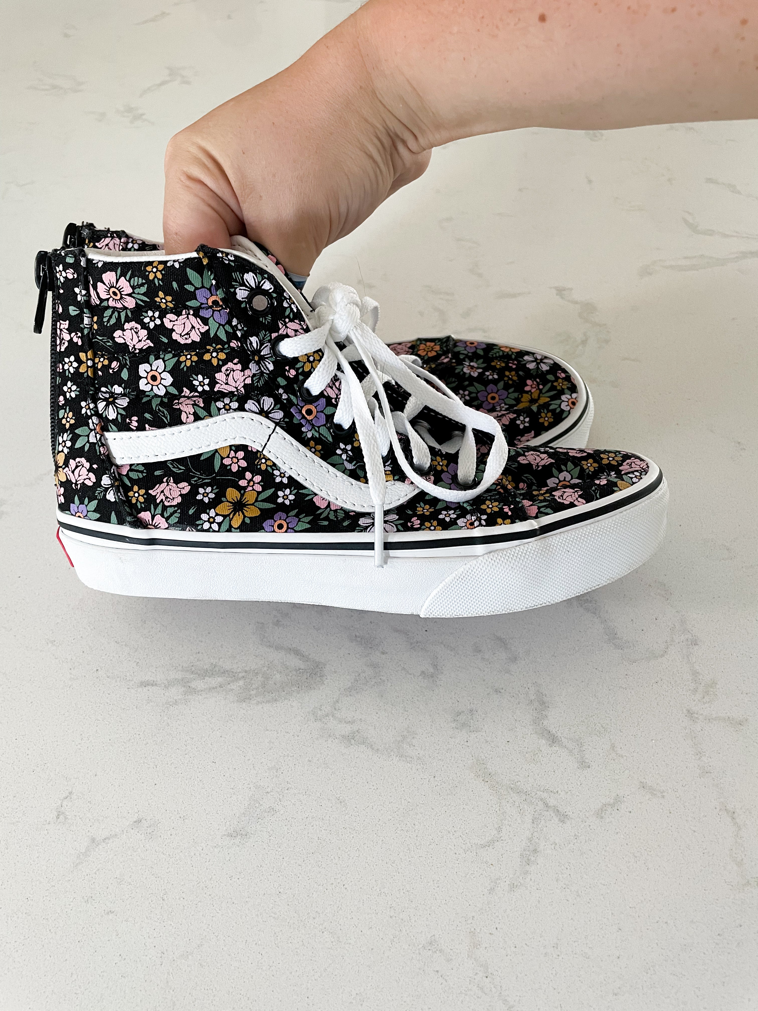 Vans- 2 Youth- black floral high top shoes