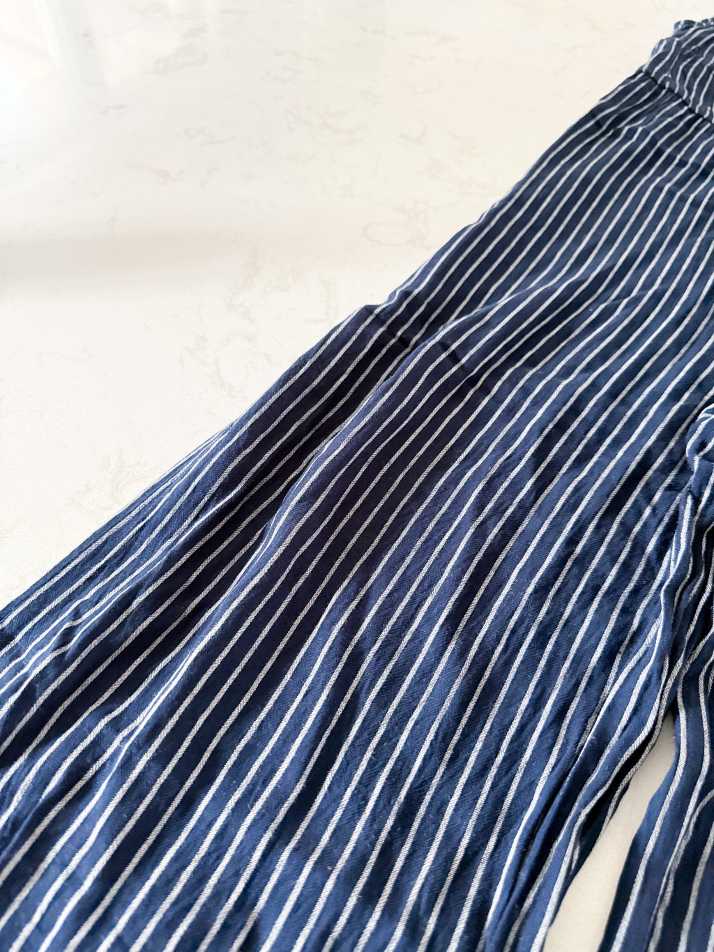 H&M- 12Y- GUC- navy blue tank romper with thin white stripes