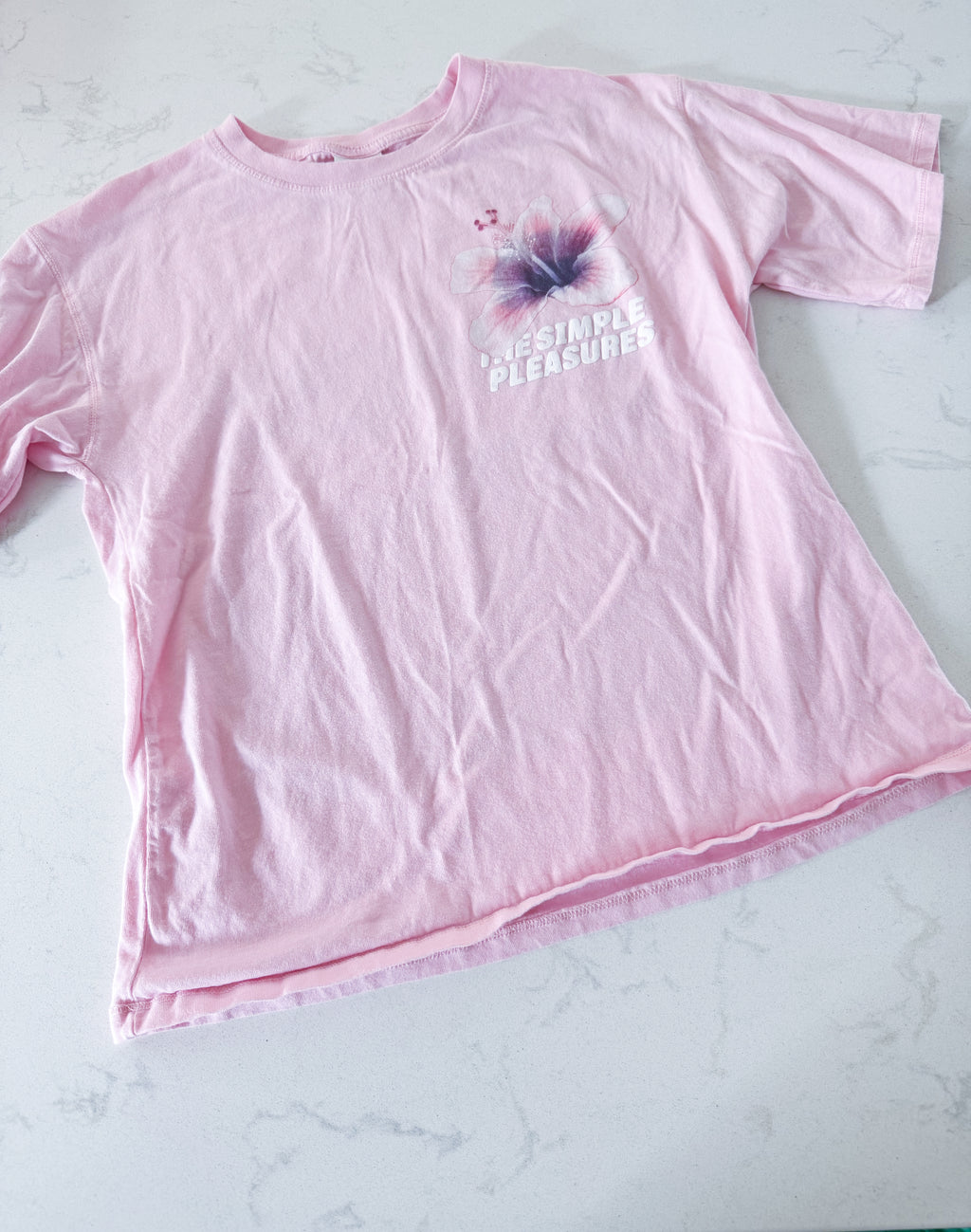 Zara- 10-12Y- VGUC- light pink t shirt with orchid and beach graphic