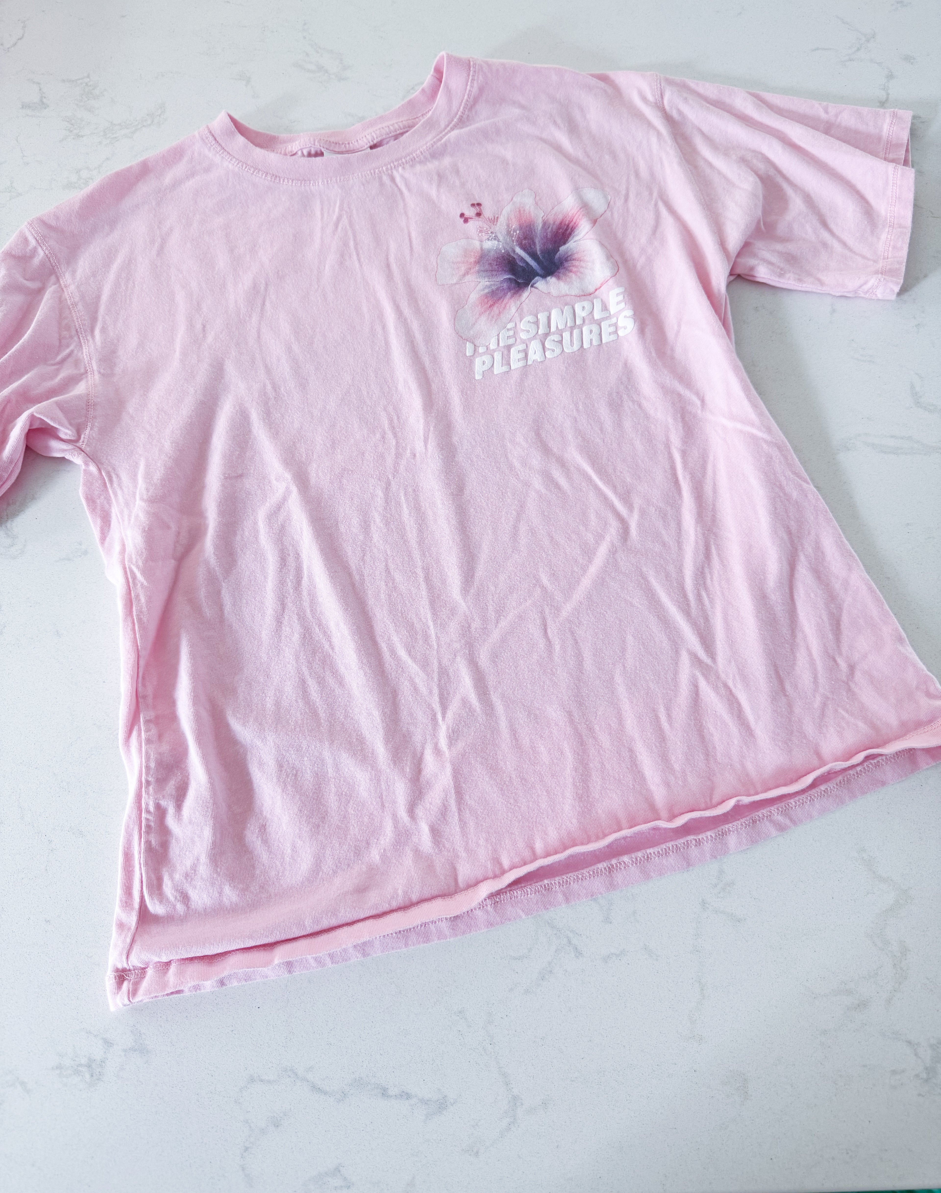 Zara- 10-12Y- VGUC- light pink t shirt with orchid and beach graphic